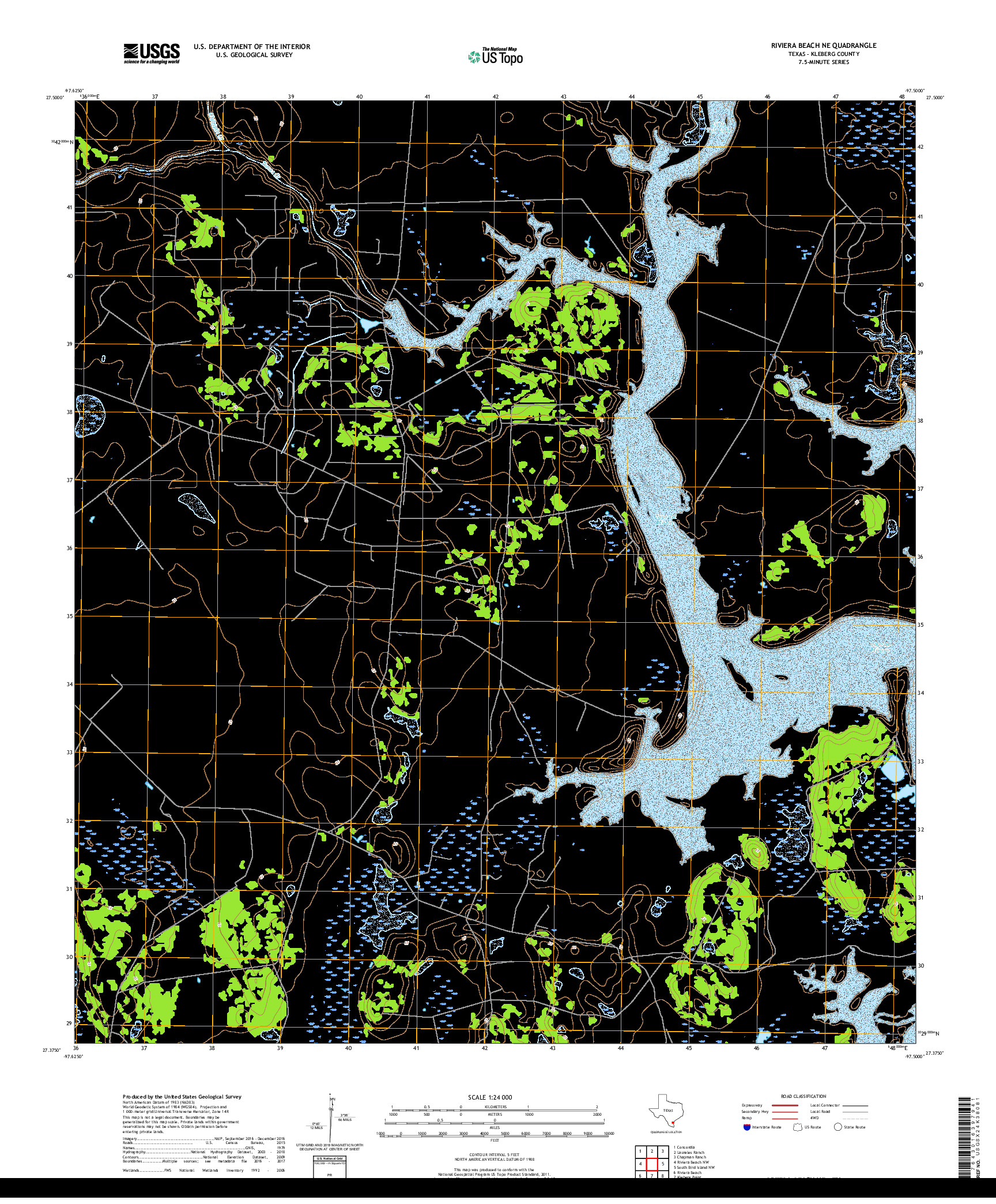USGS US TOPO 7.5-MINUTE MAP FOR RIVIERA BEACH NE, TX 2019
