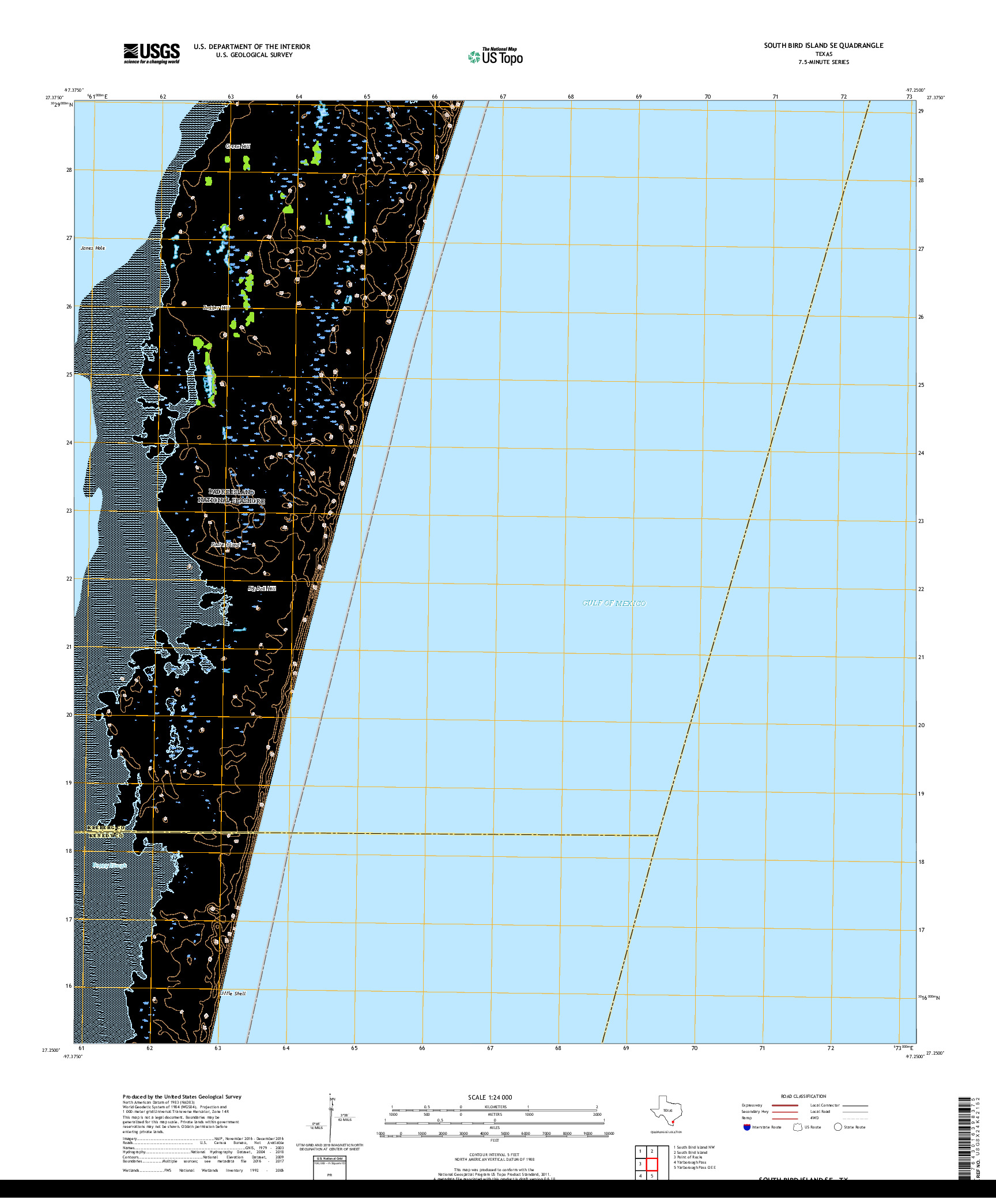 USGS US TOPO 7.5-MINUTE MAP FOR SOUTH BIRD ISLAND SE, TX 2019