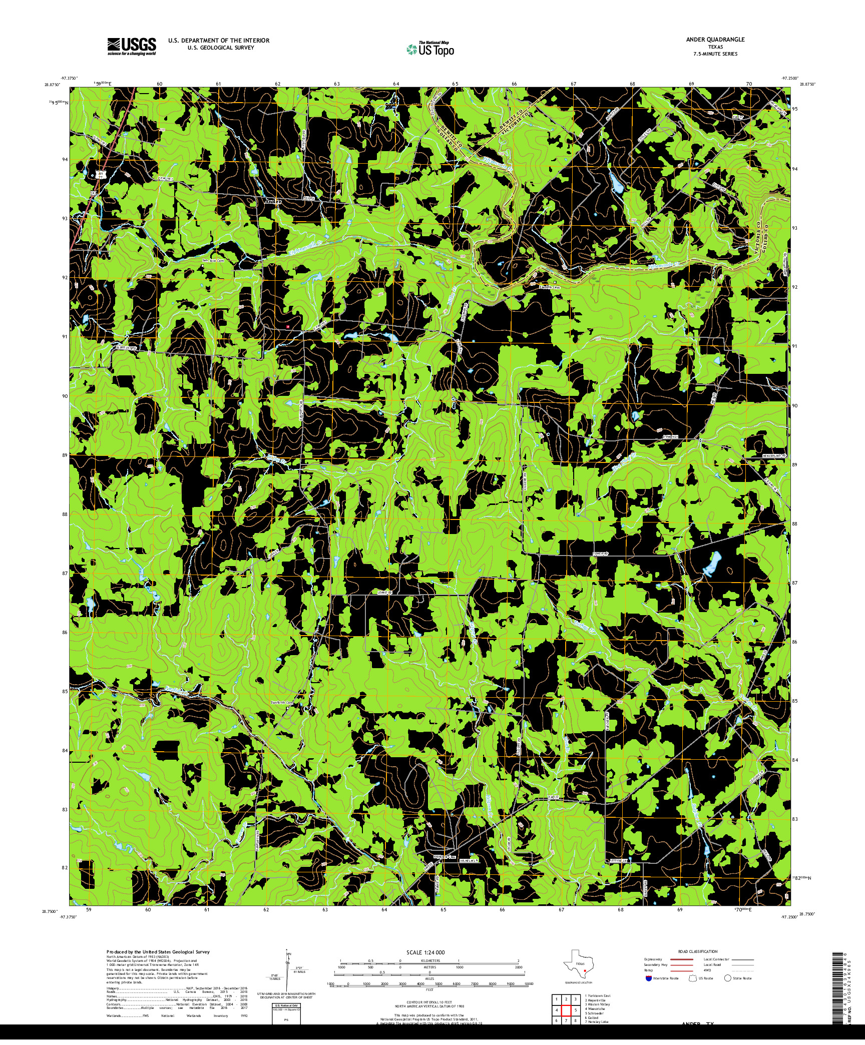 USGS US TOPO 7.5-MINUTE MAP FOR ANDER, TX 2019