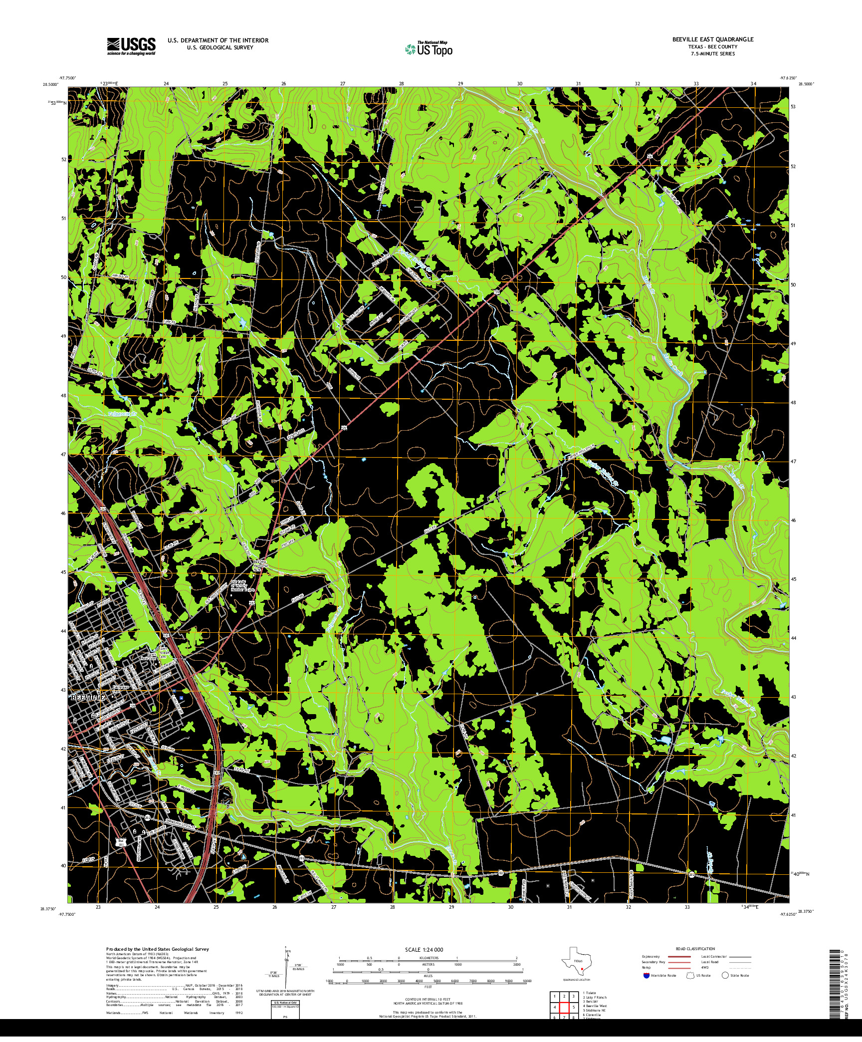 USGS US TOPO 7.5-MINUTE MAP FOR BEEVILLE EAST, TX 2019