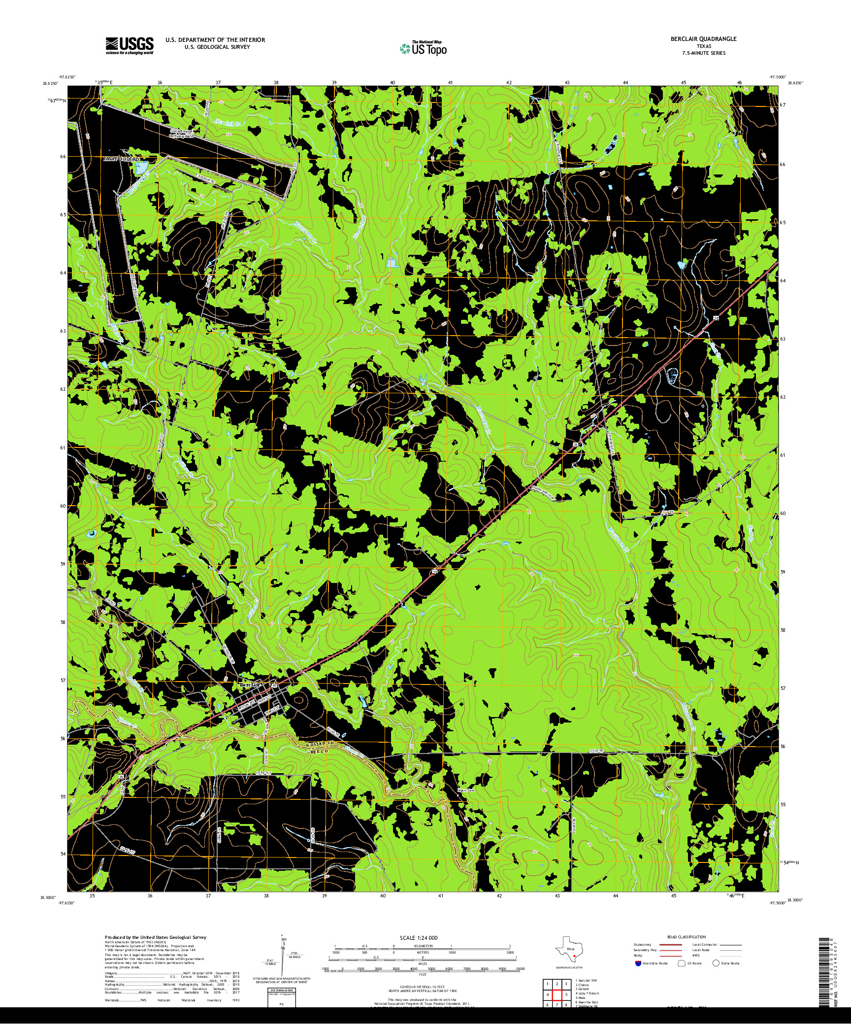 USGS US TOPO 7.5-MINUTE MAP FOR BERCLAIR, TX 2019