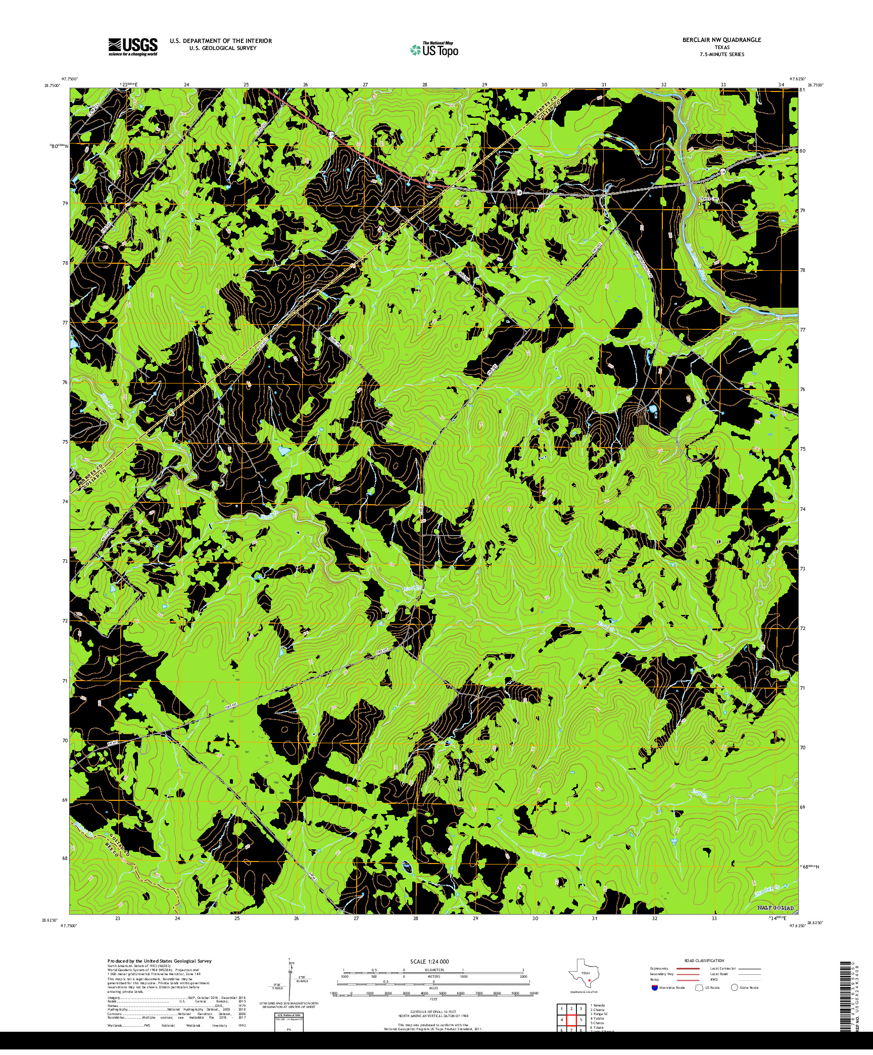 USGS US TOPO 7.5-MINUTE MAP FOR BERCLAIR NW, TX 2019