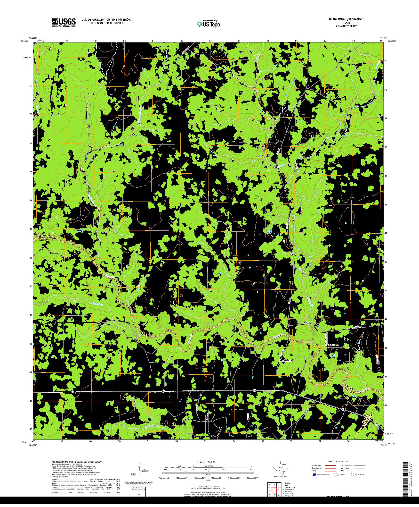 USGS US TOPO 7.5-MINUTE MAP FOR BLANCONIA, TX 2019