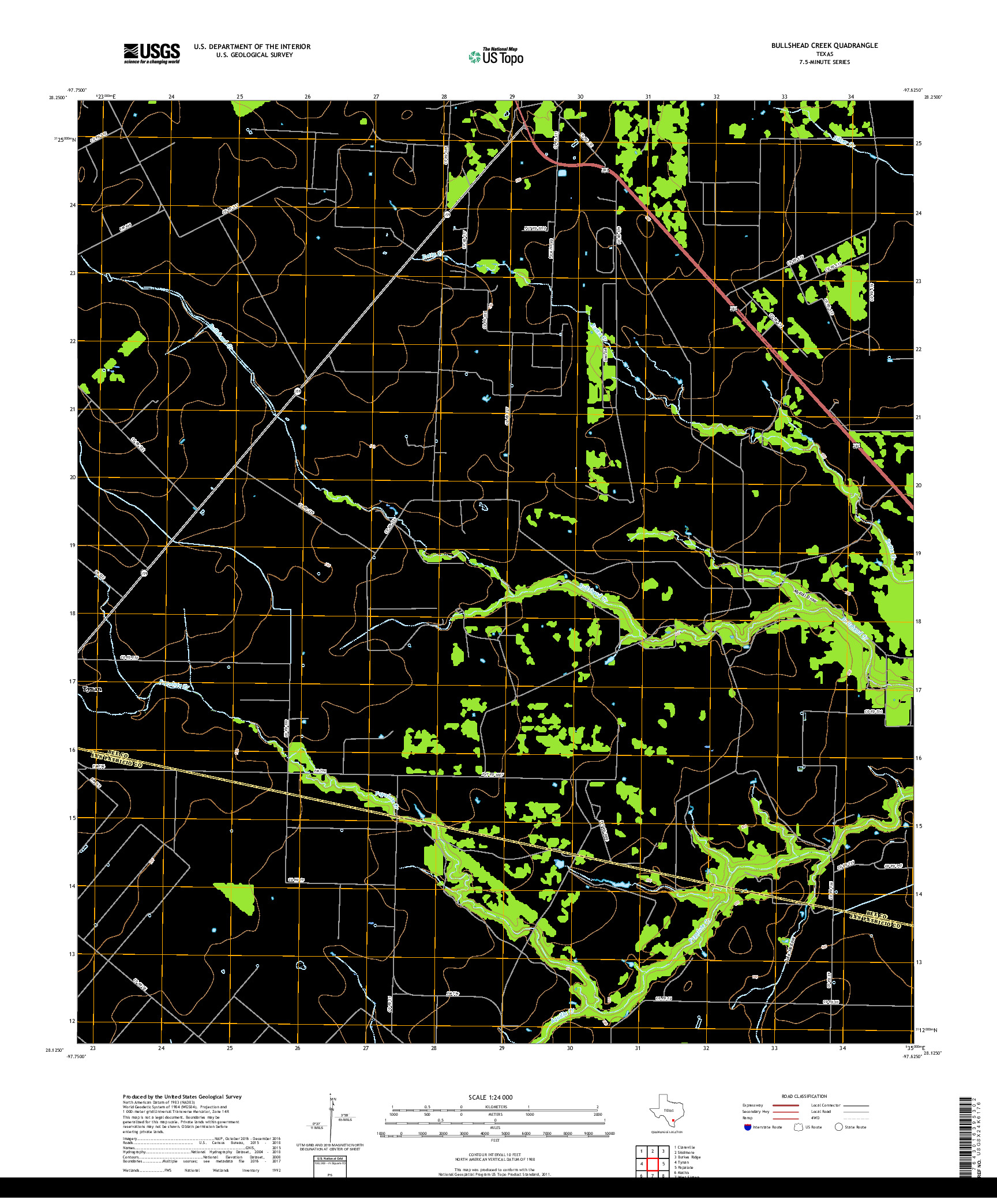 USGS US TOPO 7.5-MINUTE MAP FOR BULLSHEAD CREEK, TX 2019