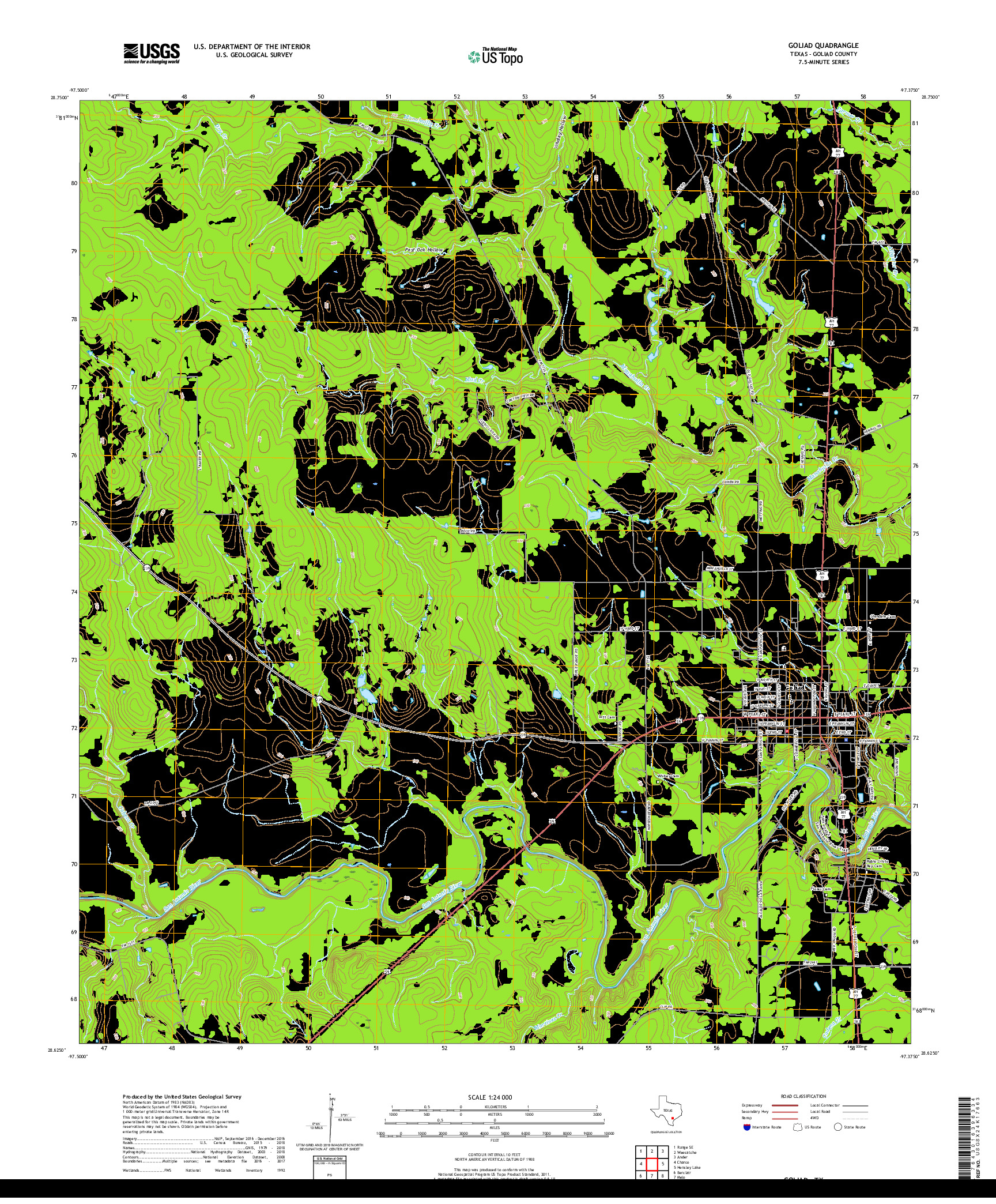 USGS US TOPO 7.5-MINUTE MAP FOR GOLIAD, TX 2019