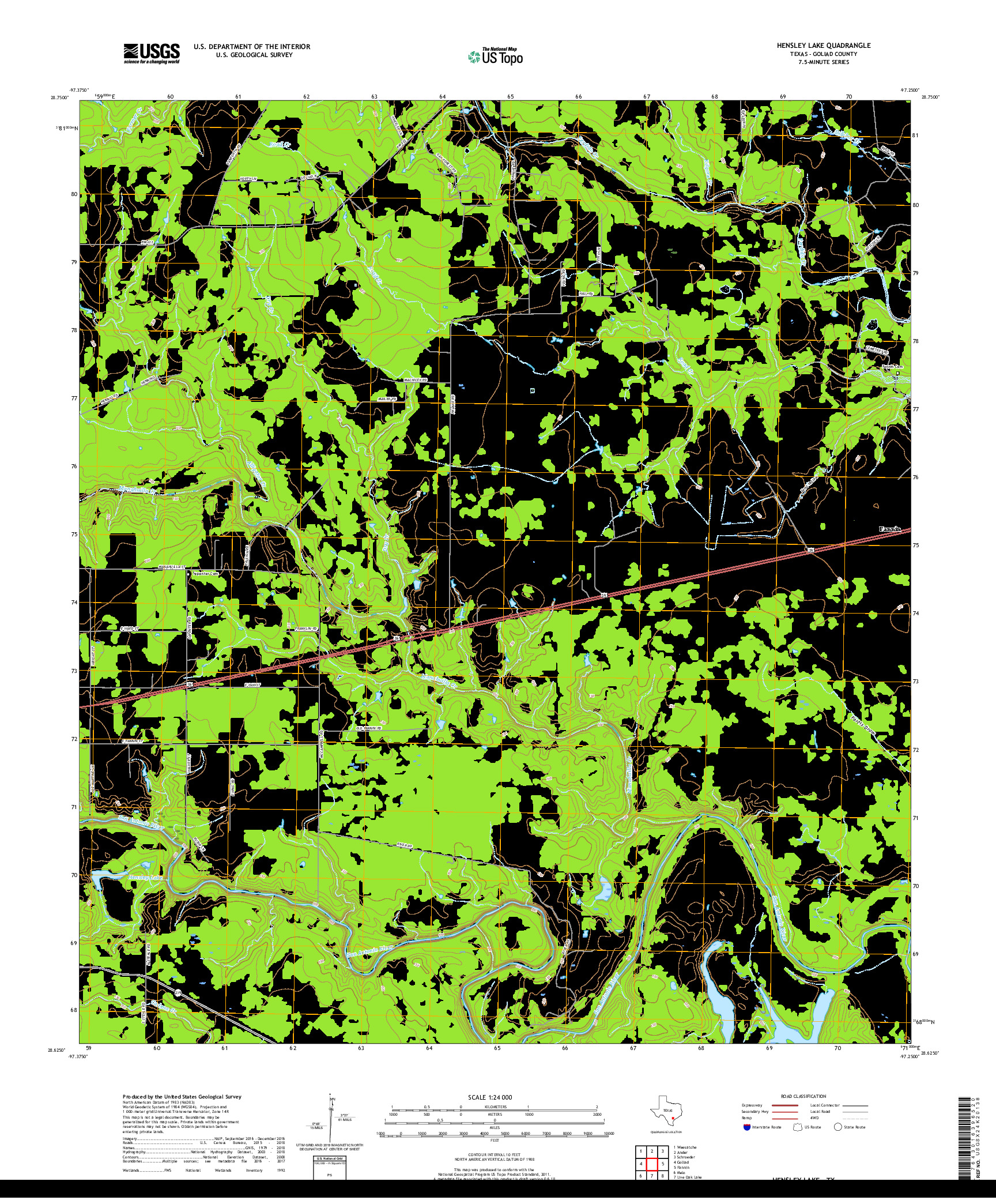 USGS US TOPO 7.5-MINUTE MAP FOR HENSLEY LAKE, TX 2019