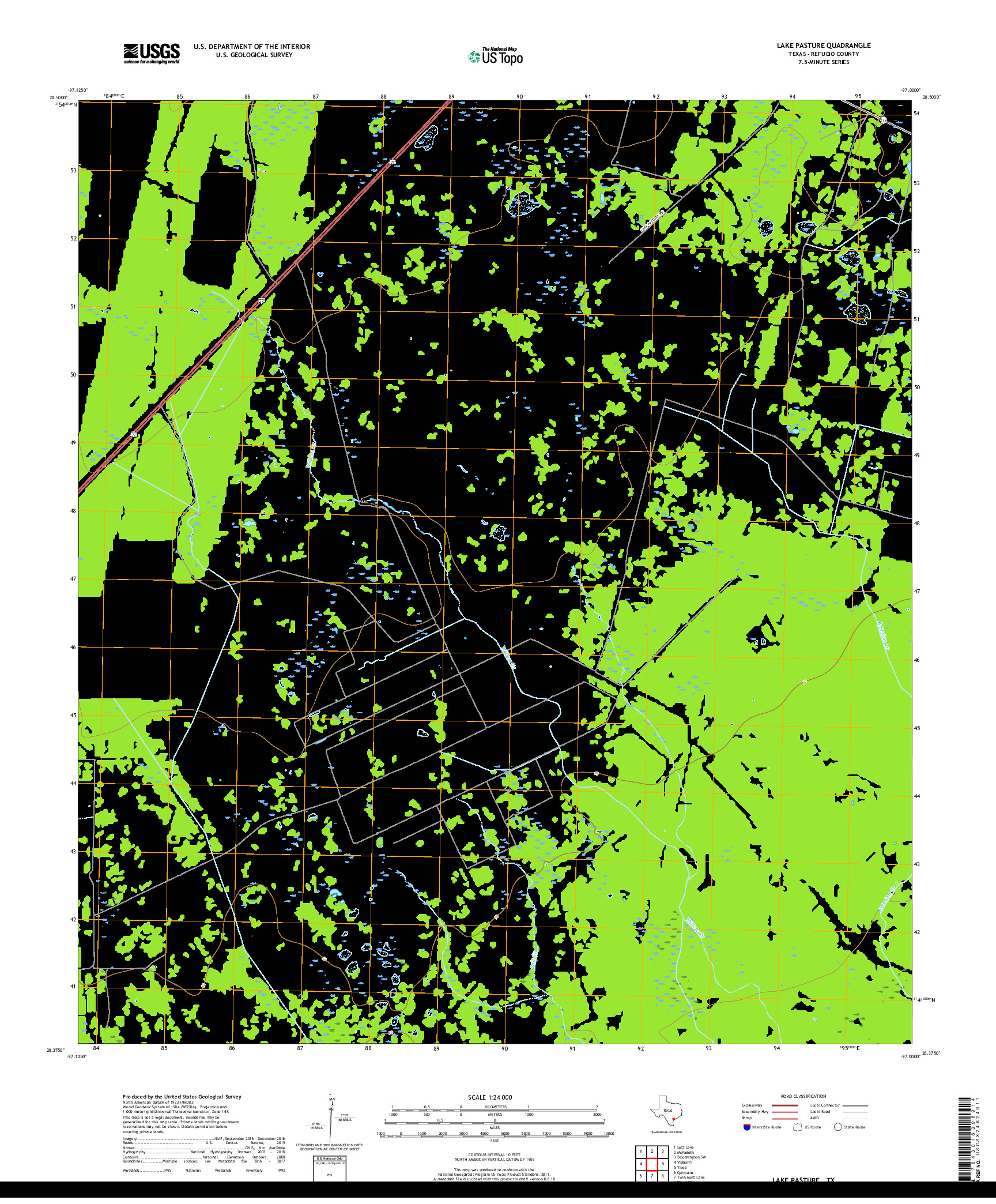 USGS US TOPO 7.5-MINUTE MAP FOR LAKE PASTURE, TX 2019