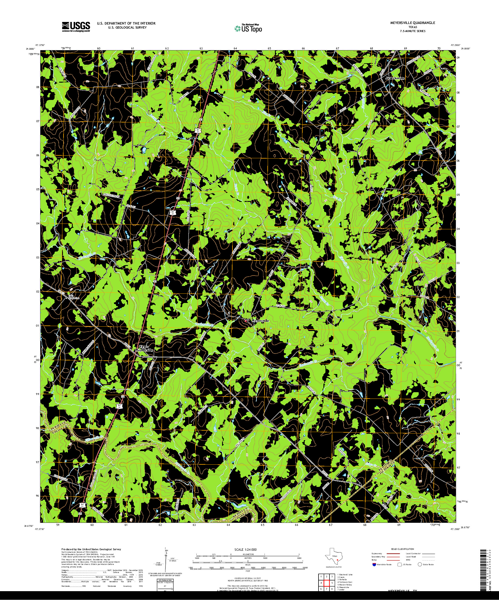 USGS US TOPO 7.5-MINUTE MAP FOR MEYERSVILLE, TX 2019