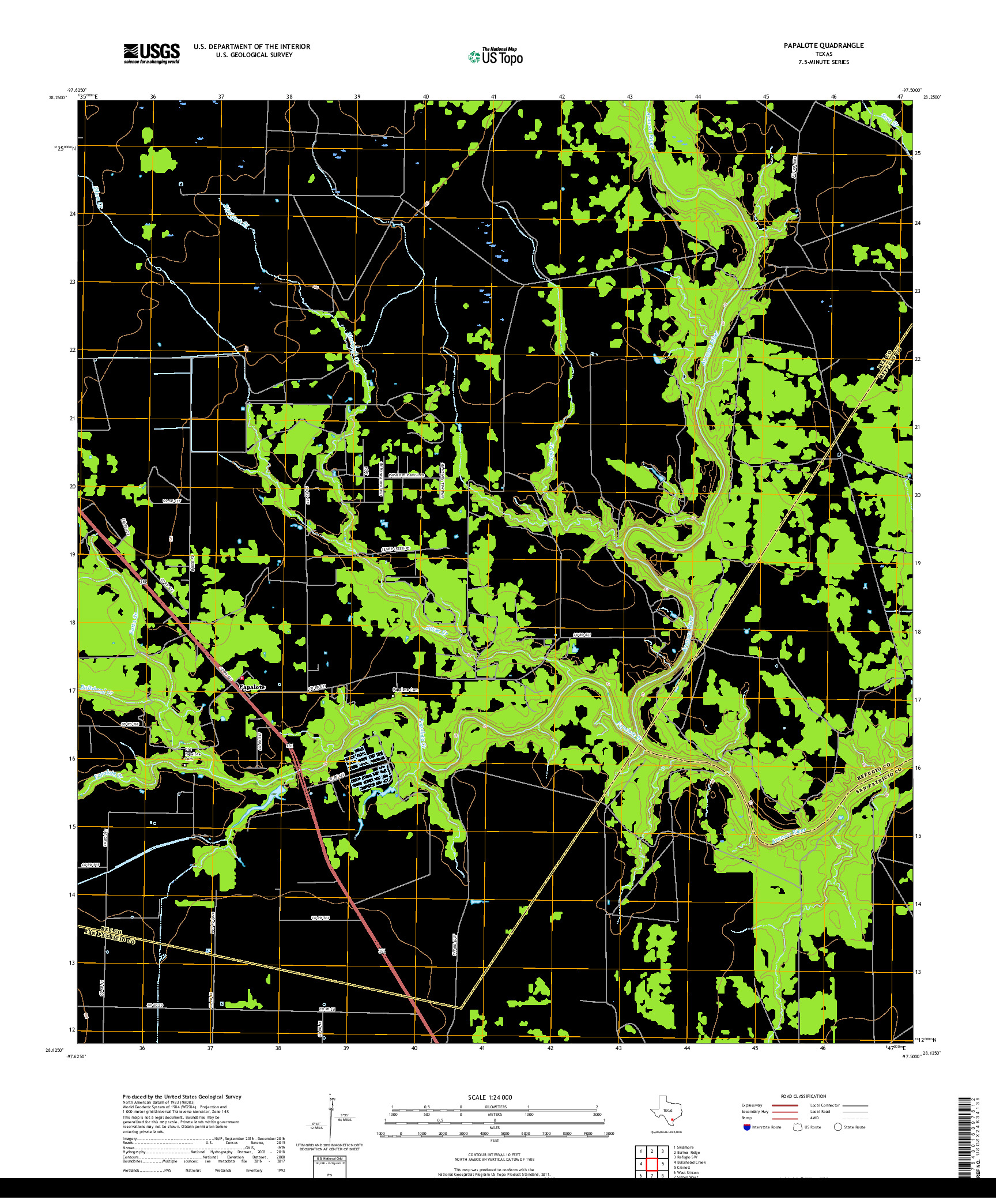 USGS US TOPO 7.5-MINUTE MAP FOR PAPALOTE, TX 2019