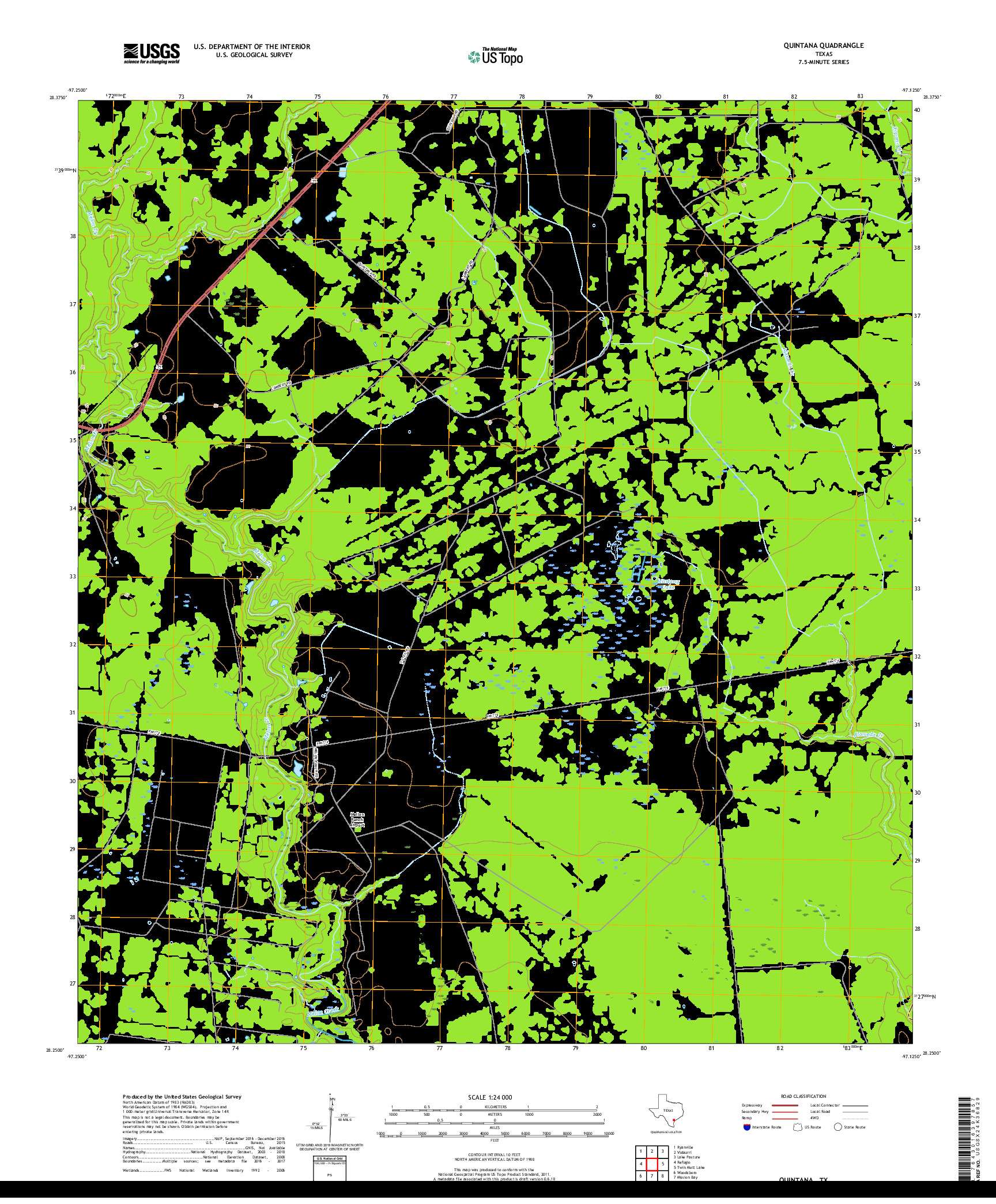 USGS US TOPO 7.5-MINUTE MAP FOR QUINTANA, TX 2019