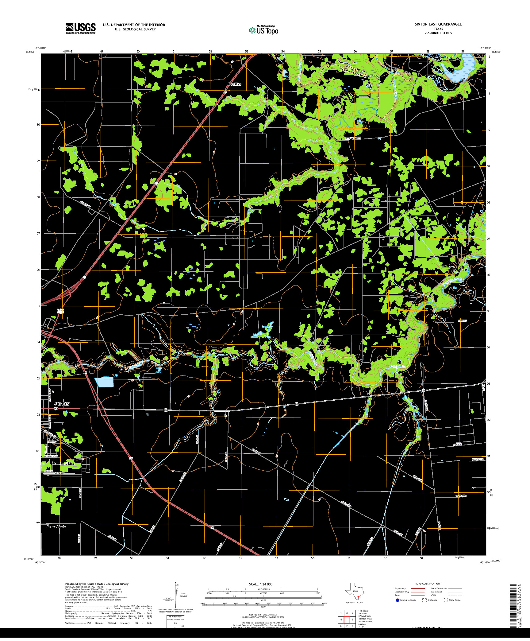 USGS US TOPO 7.5-MINUTE MAP FOR SINTON EAST, TX 2019