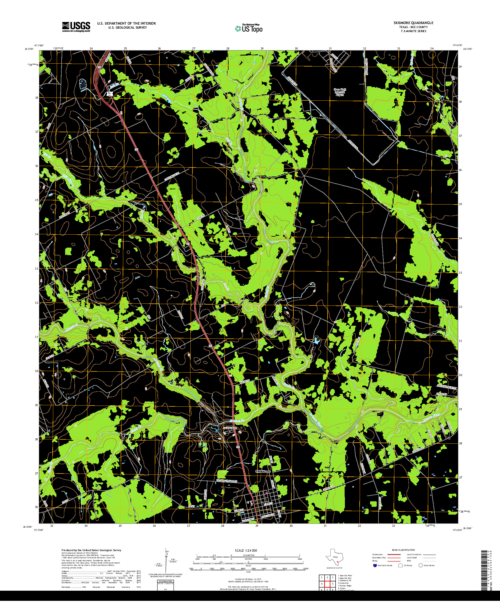 USGS US TOPO 7.5-MINUTE MAP FOR SKIDMORE, TX 2019