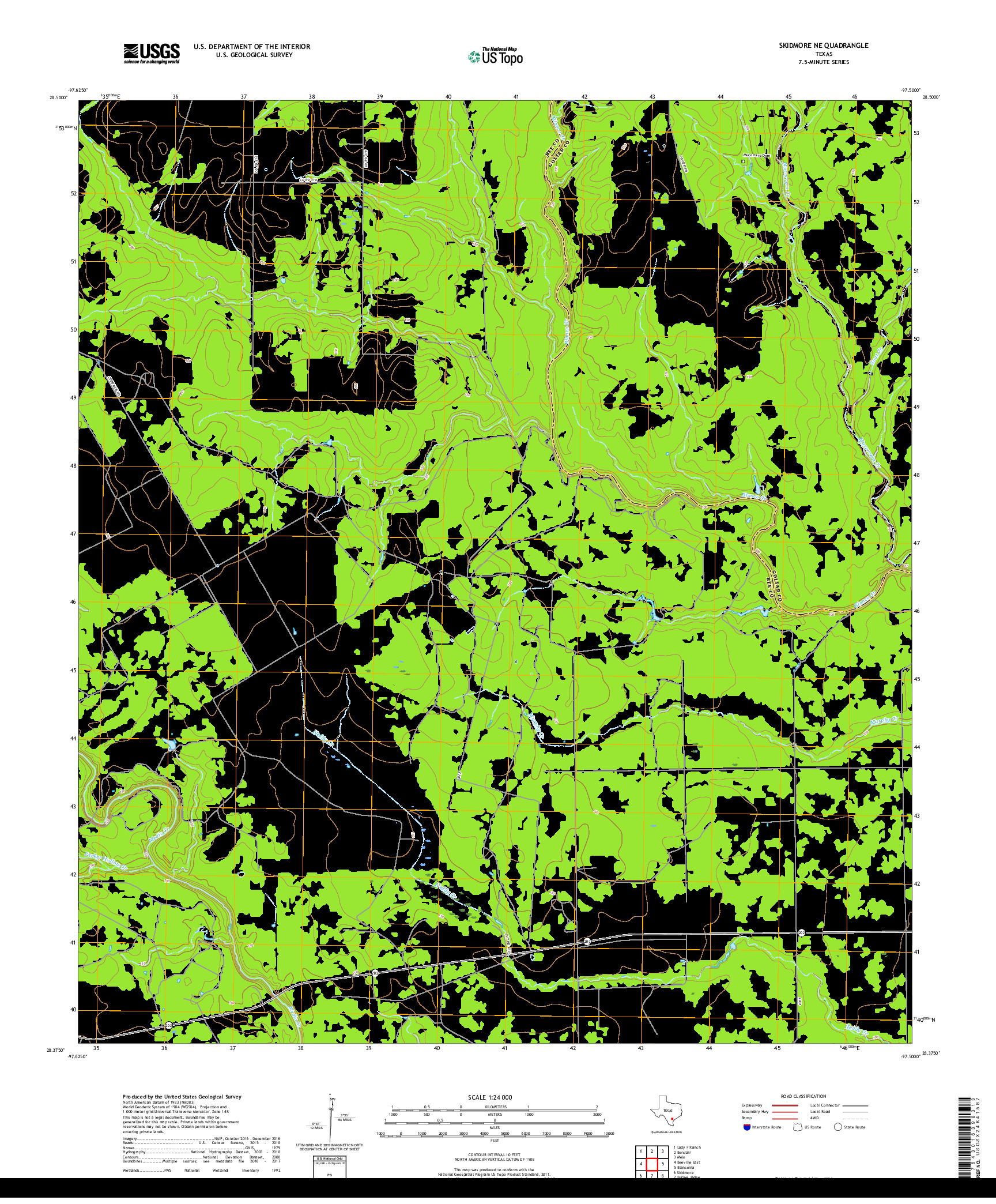 USGS US TOPO 7.5-MINUTE MAP FOR SKIDMORE NE, TX 2019
