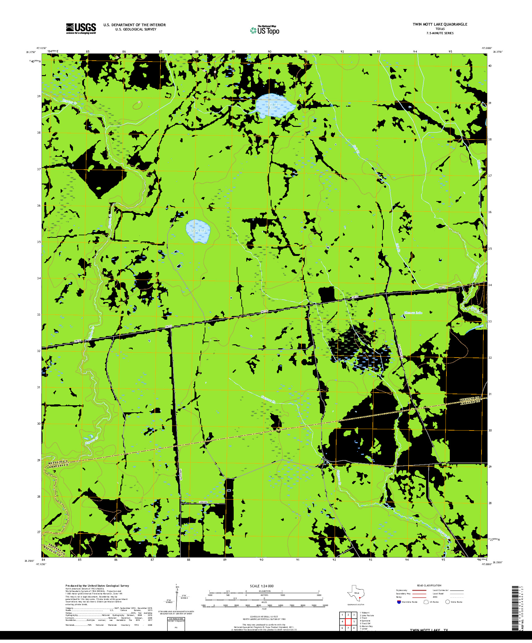 USGS US TOPO 7.5-MINUTE MAP FOR TWIN MOTT LAKE, TX 2019