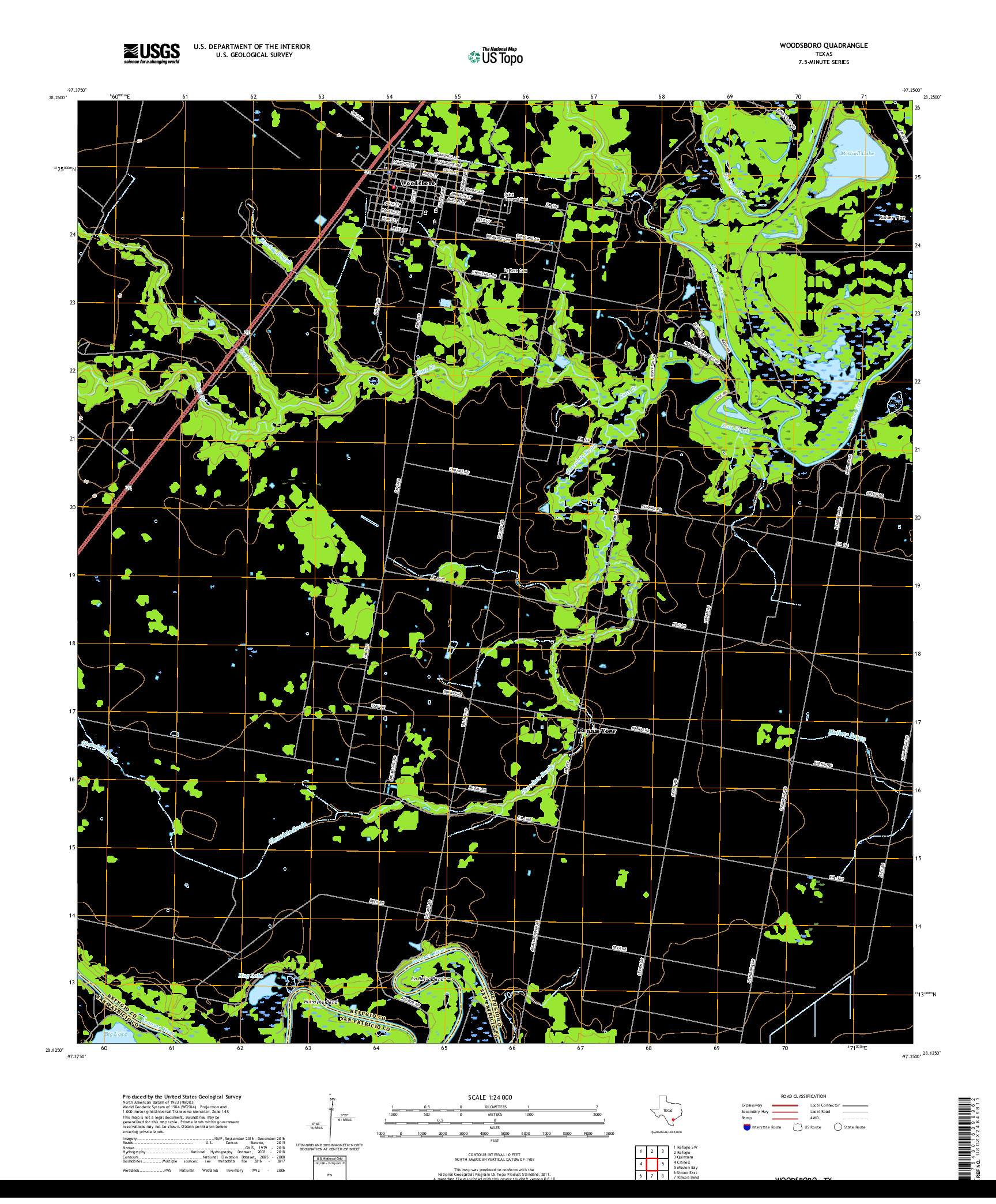 USGS US TOPO 7.5-MINUTE MAP FOR WOODSBORO, TX 2019