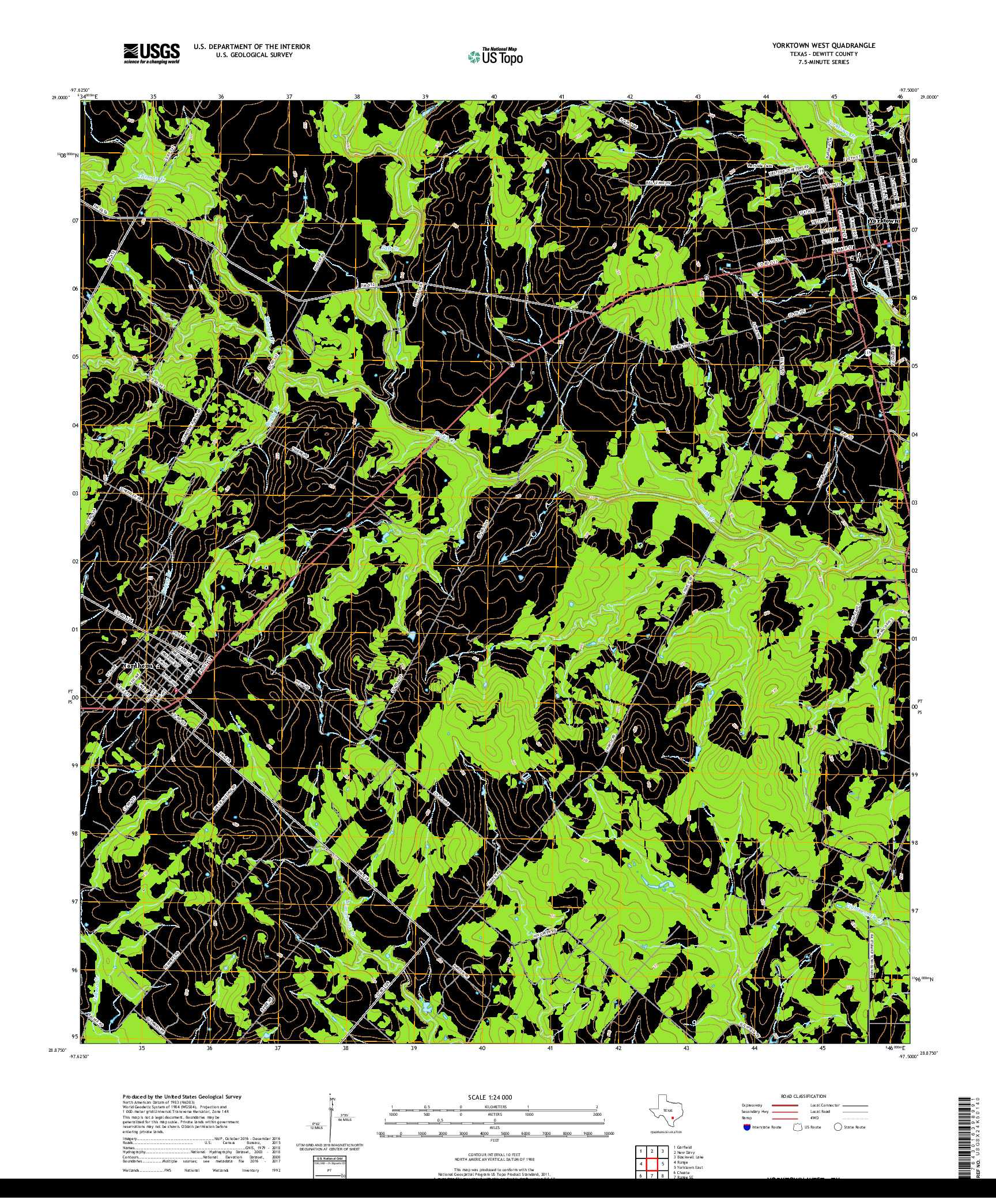 USGS US TOPO 7.5-MINUTE MAP FOR YORKTOWN WEST, TX 2019