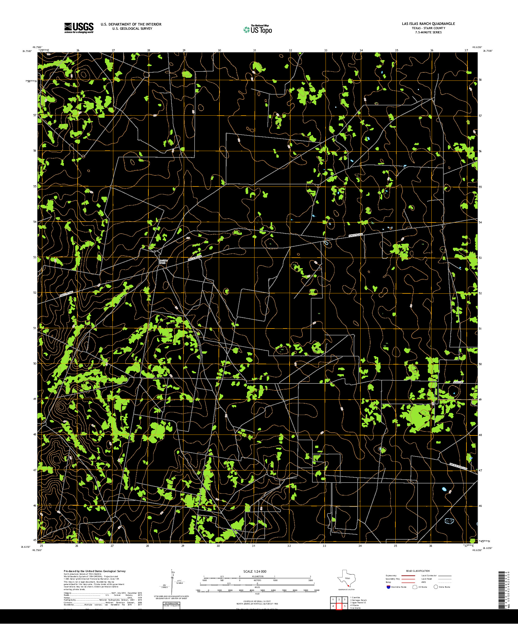 USGS US TOPO 7.5-MINUTE MAP FOR LAS ISLAS RANCH, TX 2019