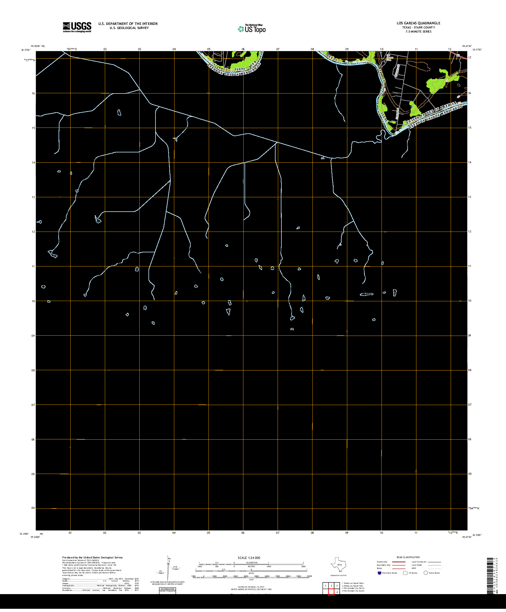 USGS US TOPO 7.5-MINUTE MAP FOR LOS GARZAS, TX,TAM 2019