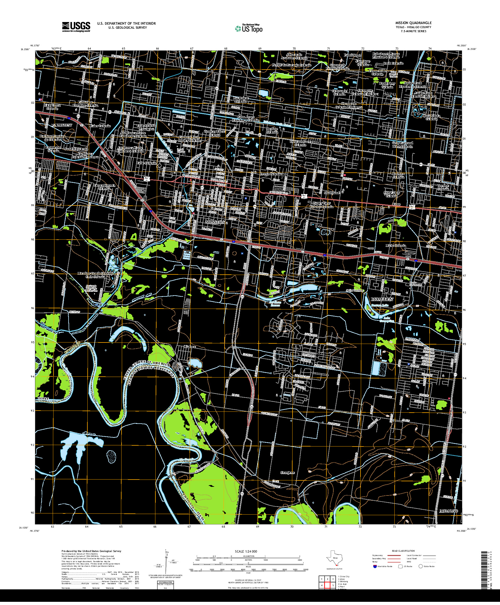 USGS US TOPO 7.5-MINUTE MAP FOR MISSION, TX,TAM 2019