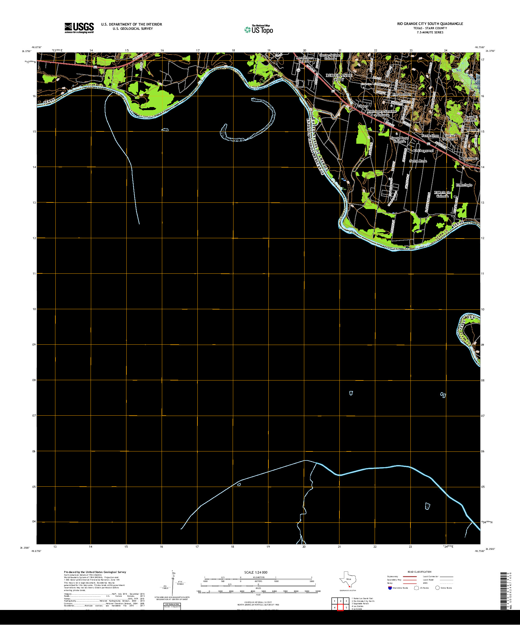 USGS US TOPO 7.5-MINUTE MAP FOR RIO GRANDE CITY SOUTH, TX,TAM 2019