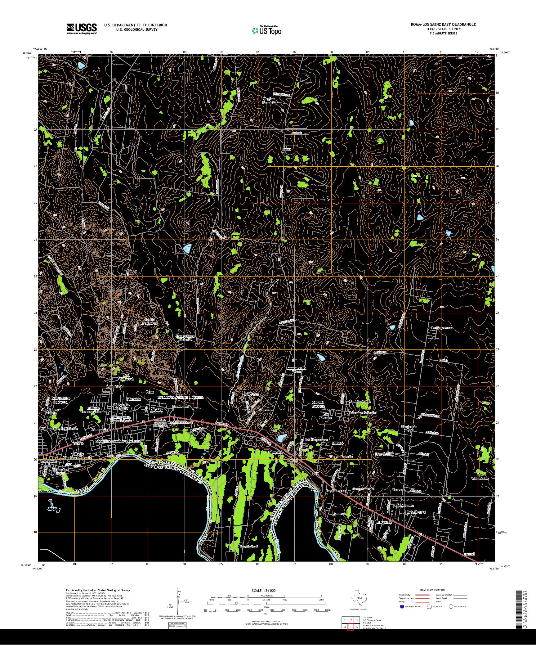 USGS US TOPO 7.5-MINUTE MAP FOR ROMA-LOS SAENZ EAST, TX,TAM 2019