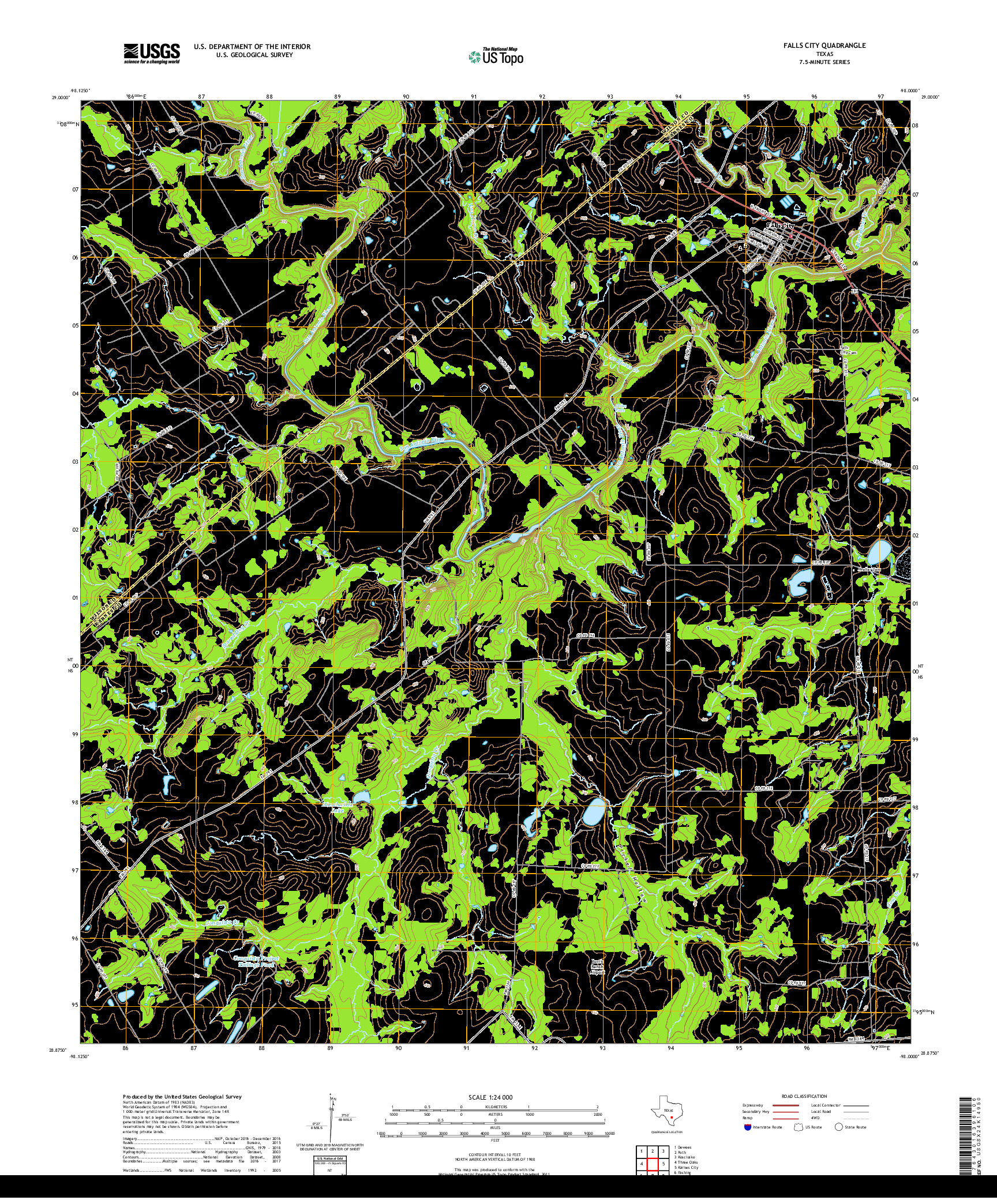 USGS US TOPO 7.5-MINUTE MAP FOR FALLS CITY, TX 2019