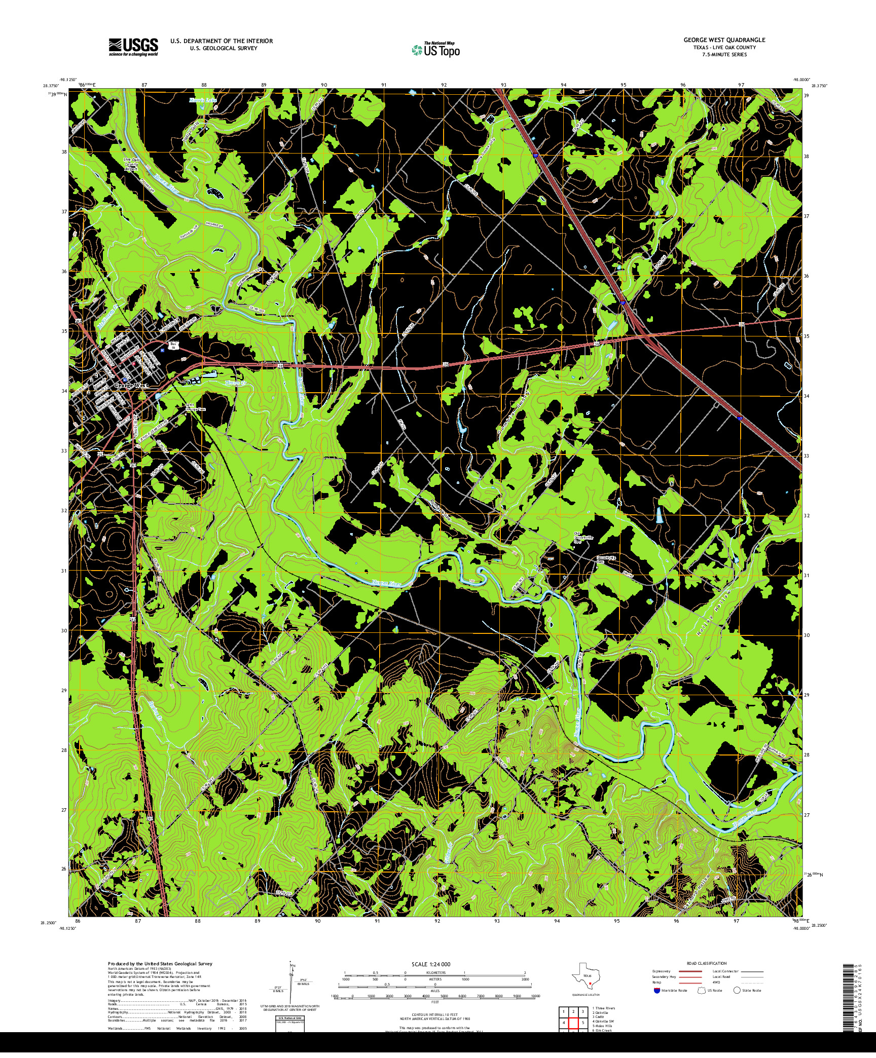 USGS US TOPO 7.5-MINUTE MAP FOR GEORGE WEST, TX 2019