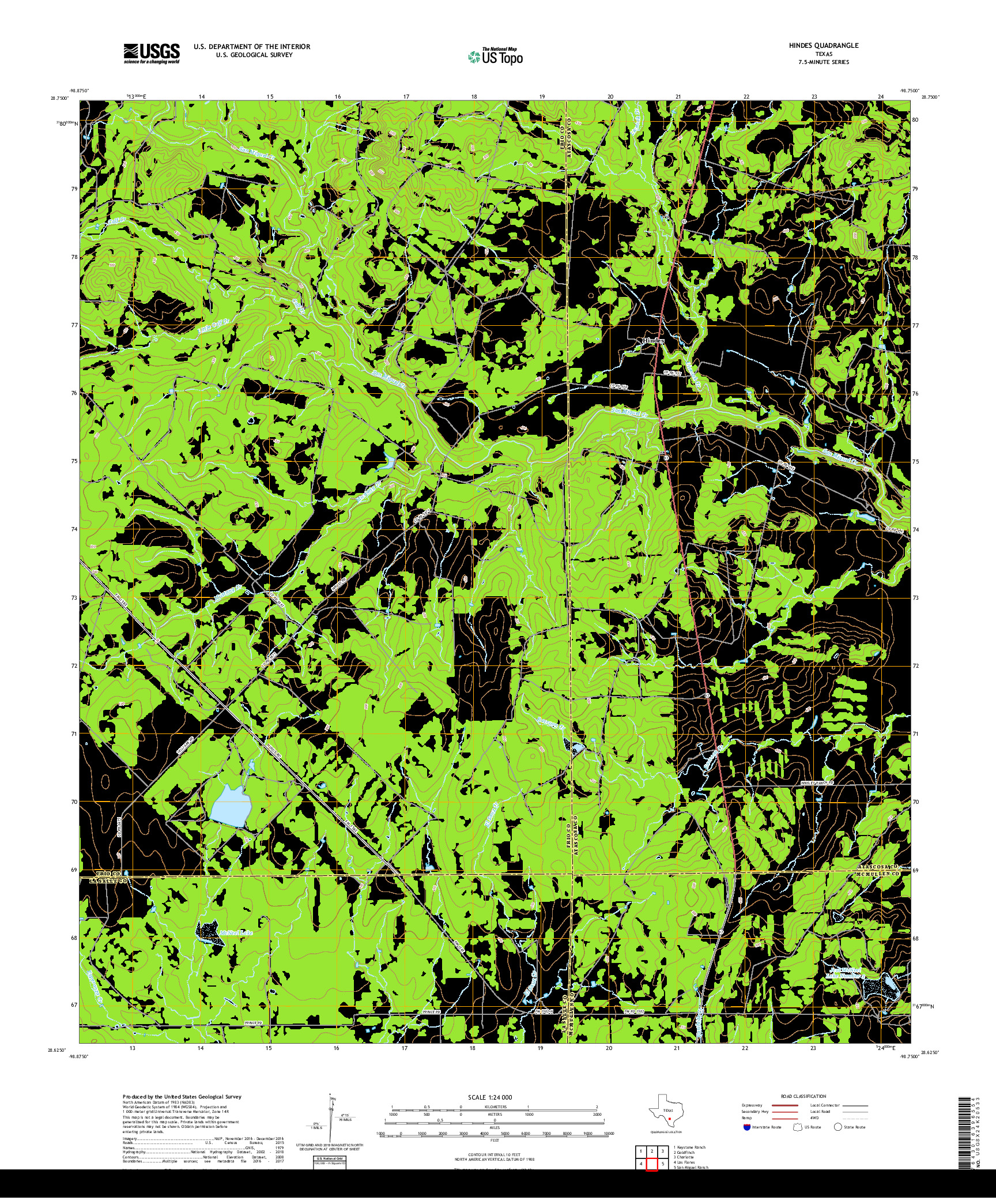 USGS US TOPO 7.5-MINUTE MAP FOR HINDES, TX 2019