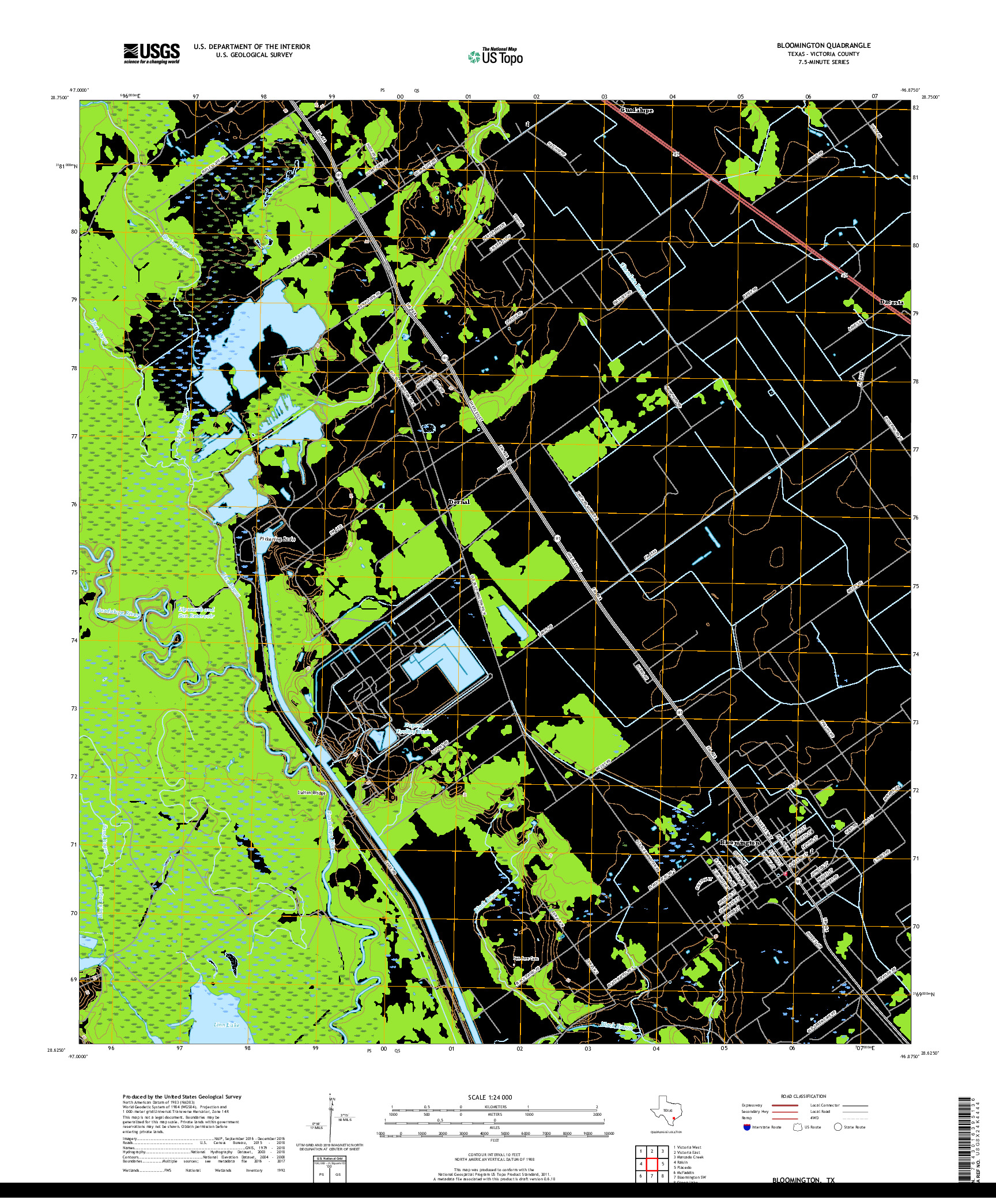 USGS US TOPO 7.5-MINUTE MAP FOR BLOOMINGTON, TX 2019