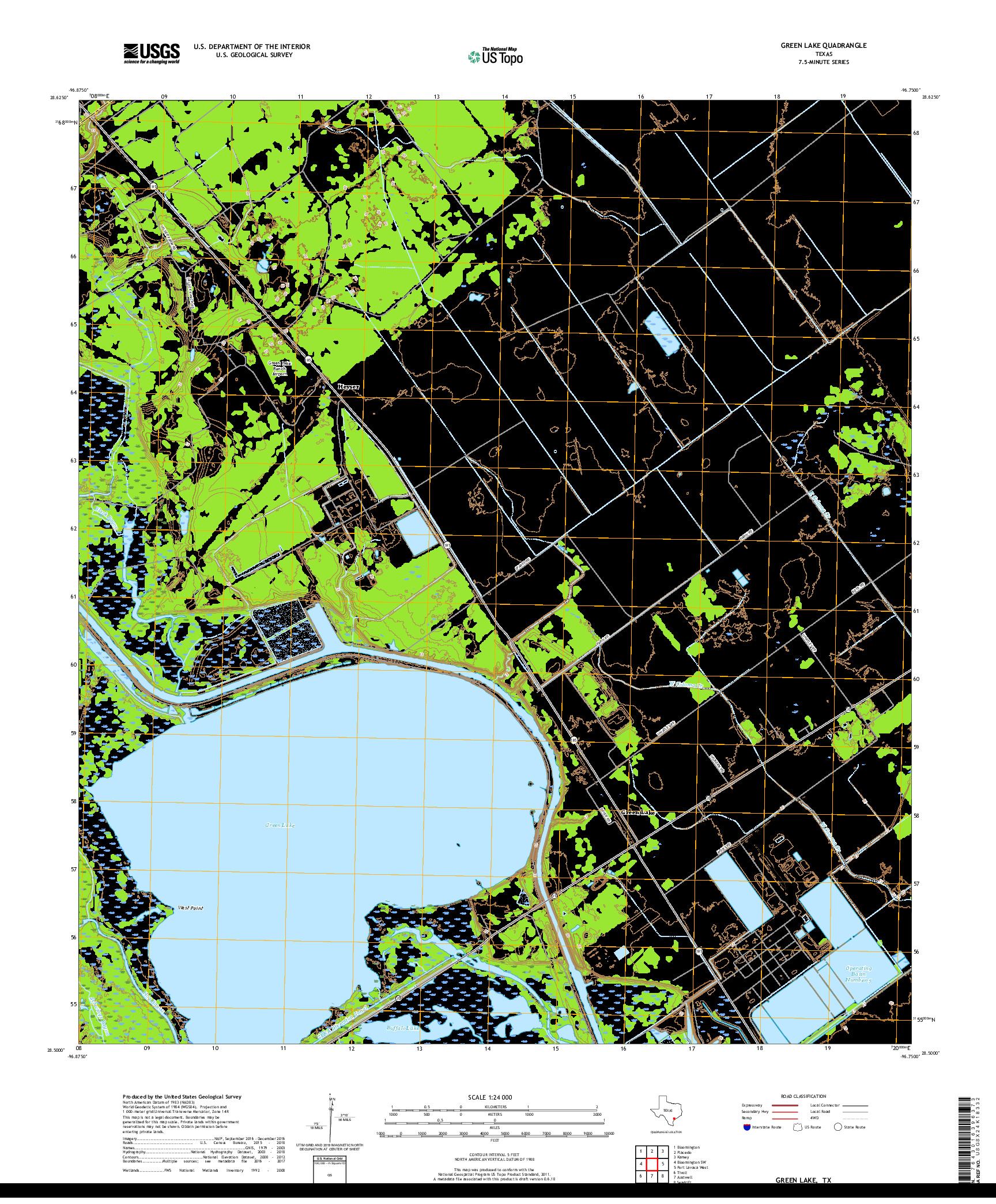 USGS US TOPO 7.5-MINUTE MAP FOR GREEN LAKE, TX 2019