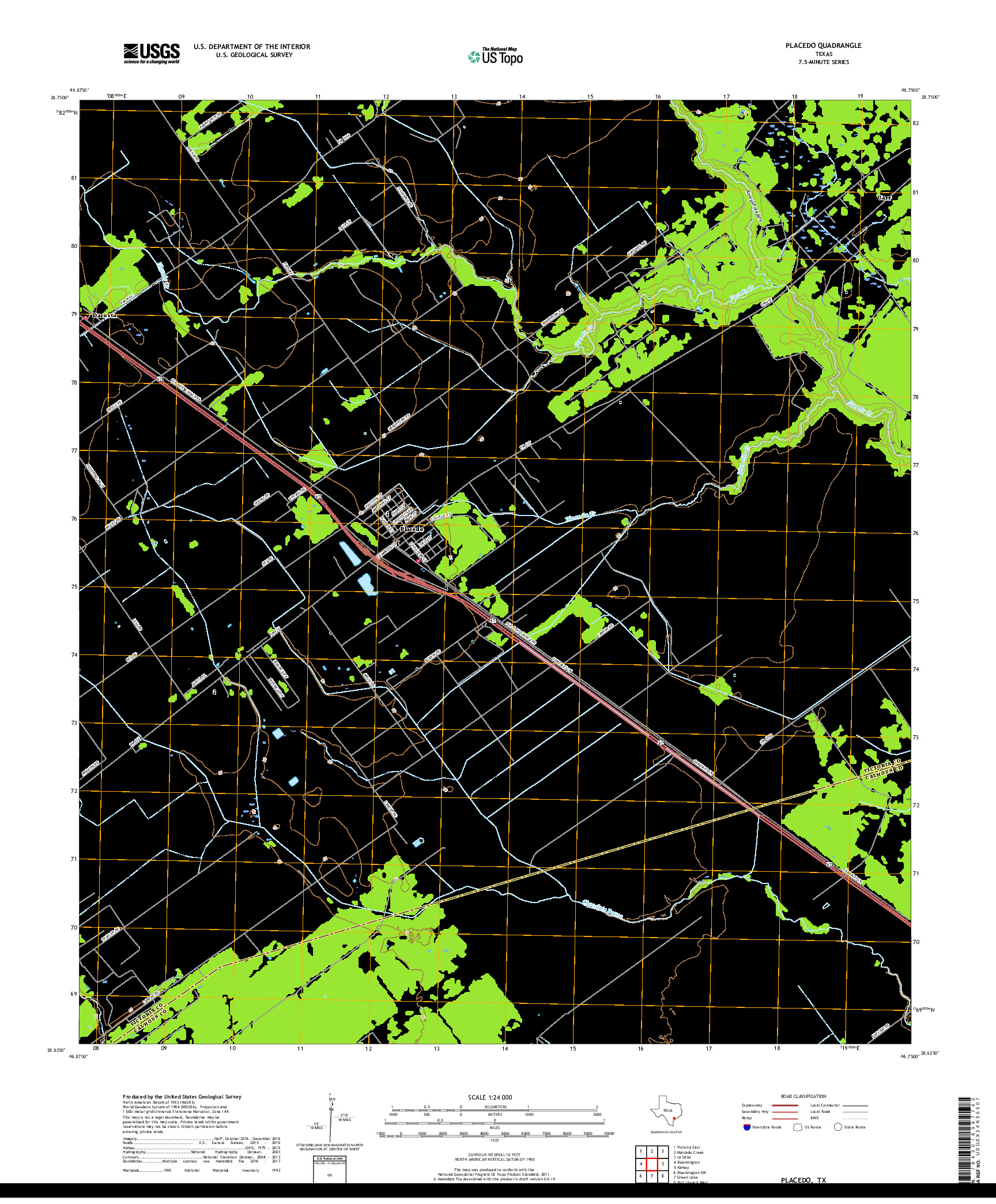 USGS US TOPO 7.5-MINUTE MAP FOR PLACEDO, TX 2019