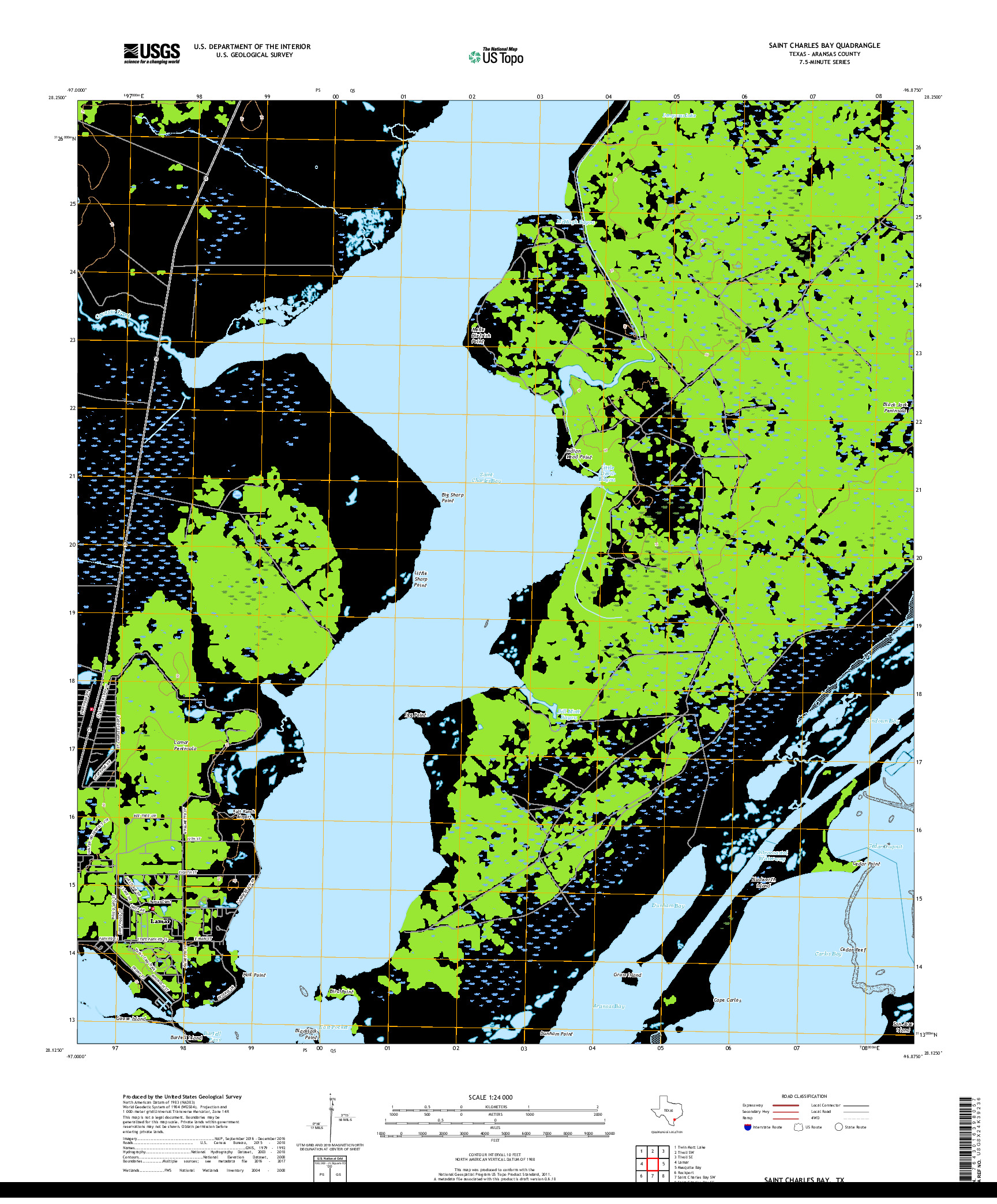 USGS US TOPO 7.5-MINUTE MAP FOR SAINT CHARLES BAY, TX 2019