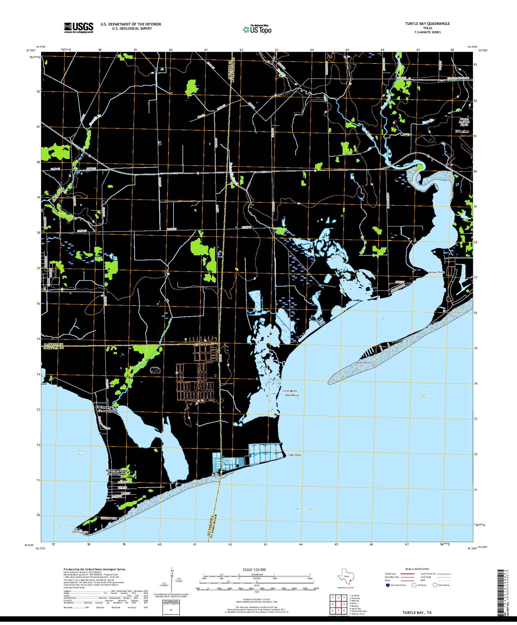 USGS US TOPO 7.5-MINUTE MAP FOR TURTLE BAY, TX 2019