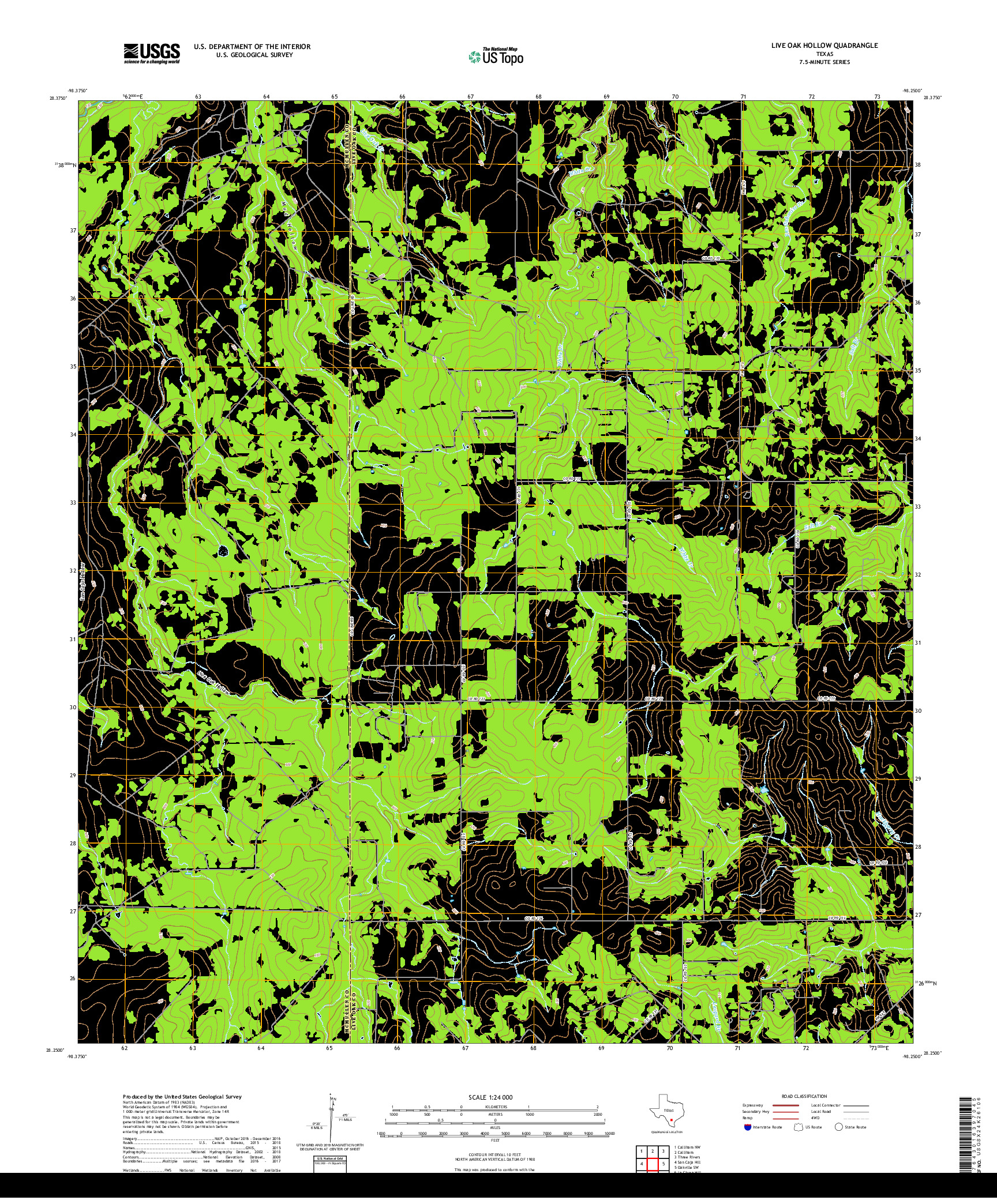 USGS US TOPO 7.5-MINUTE MAP FOR LIVE OAK HOLLOW, TX 2019