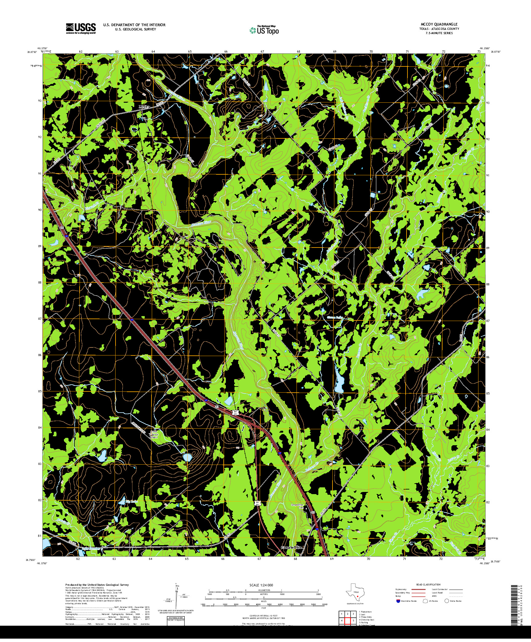 USGS US TOPO 7.5-MINUTE MAP FOR MCCOY, TX 2019