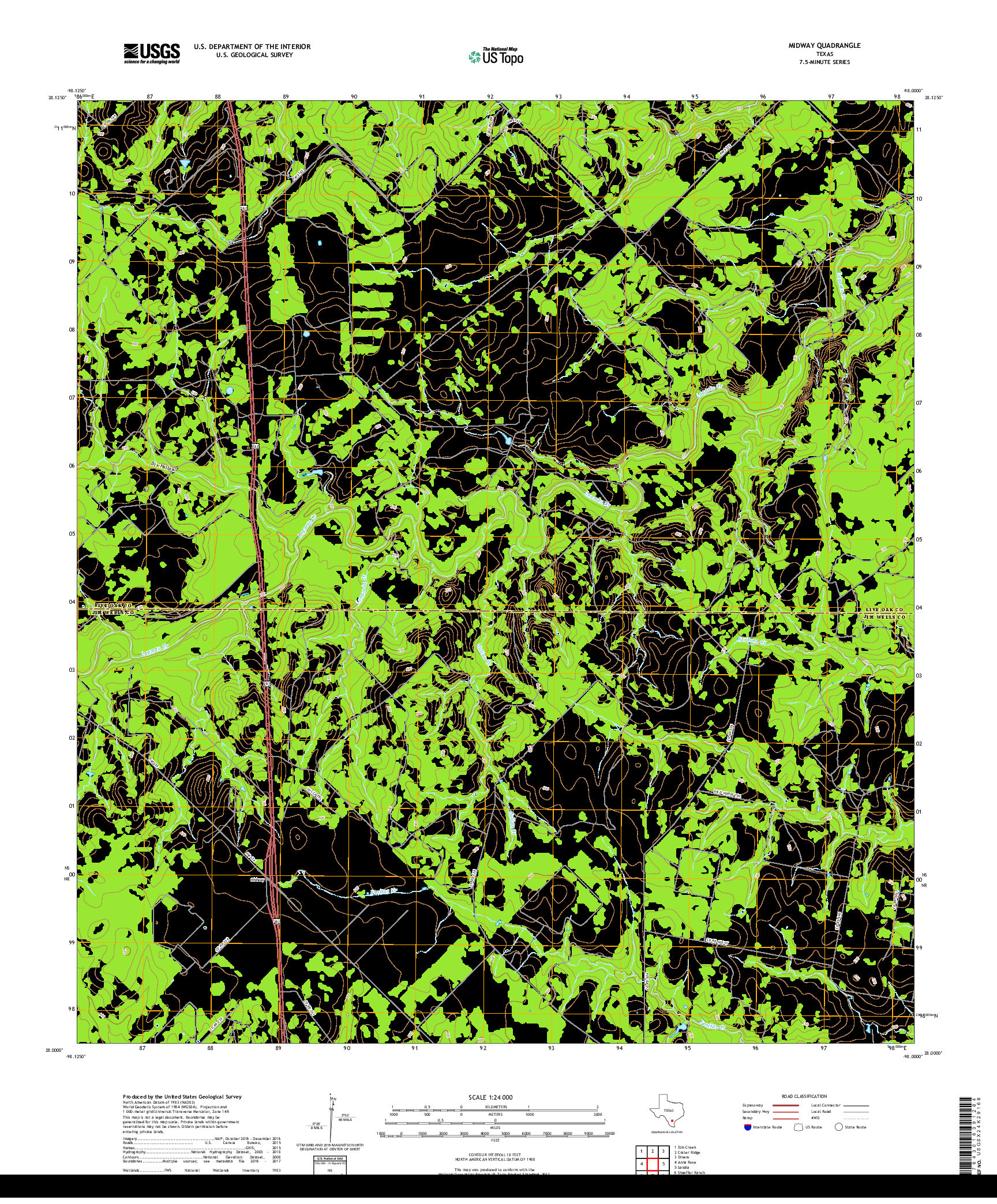 USGS US TOPO 7.5-MINUTE MAP FOR MIDWAY, TX 2019