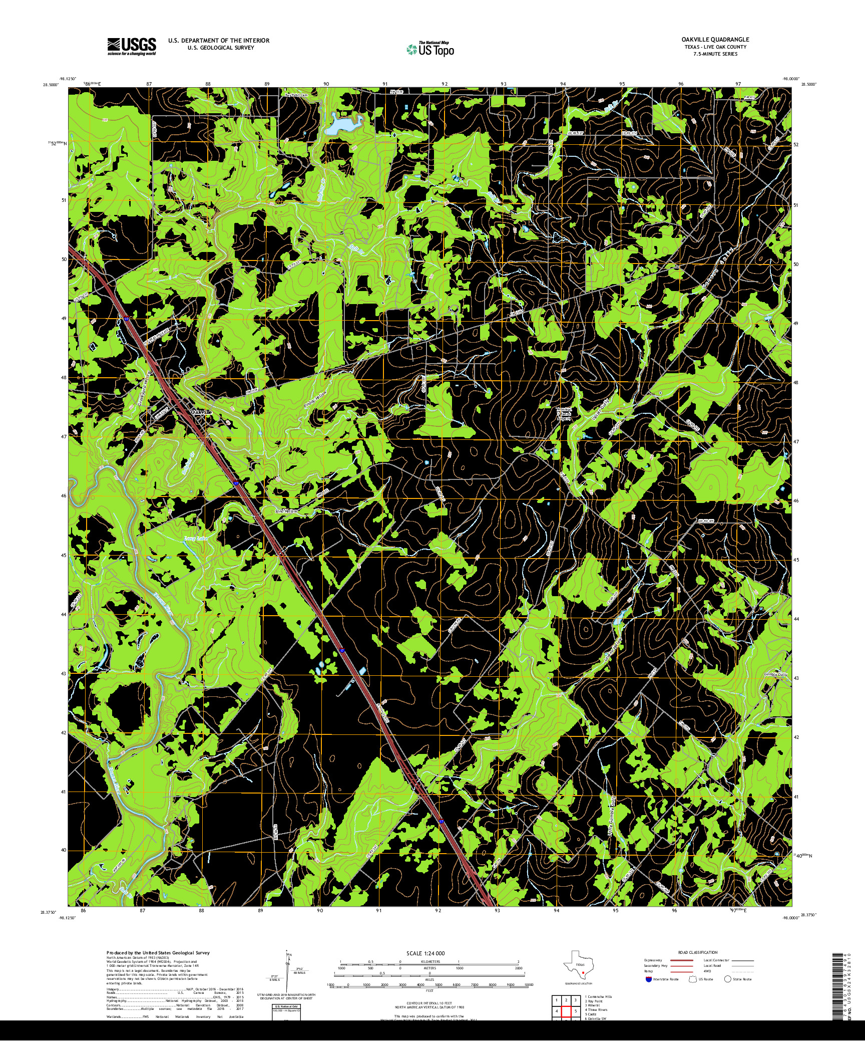 USGS US TOPO 7.5-MINUTE MAP FOR OAKVILLE, TX 2019