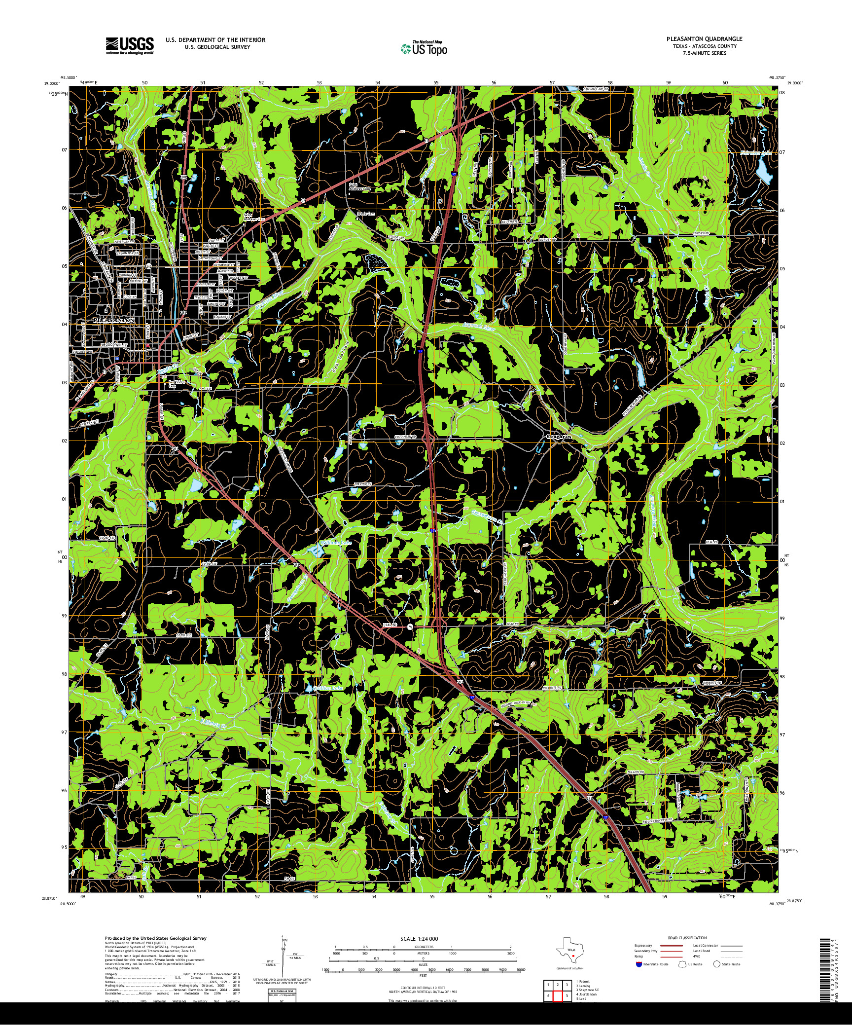 USGS US TOPO 7.5-MINUTE MAP FOR PLEASANTON, TX 2019