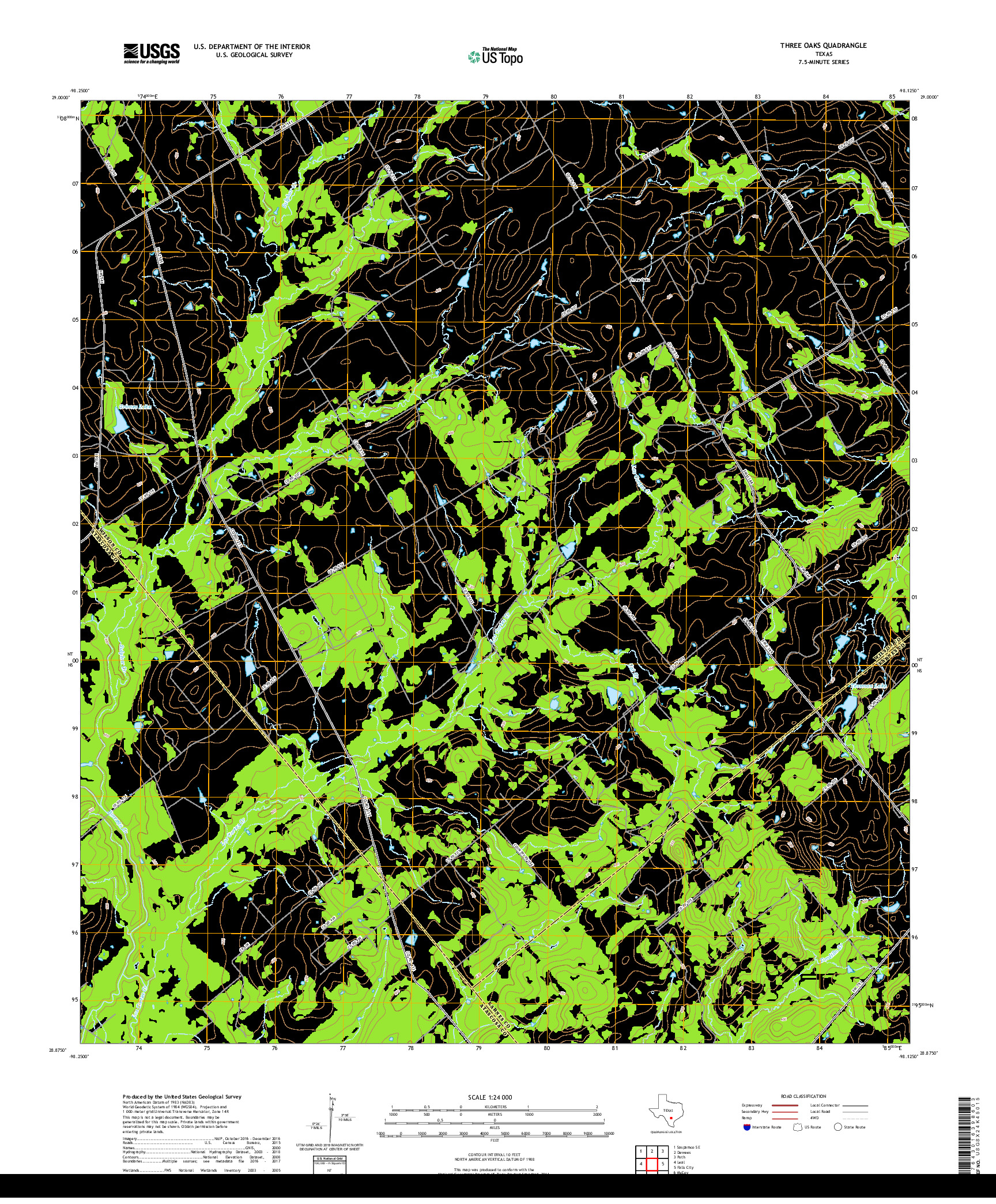 USGS US TOPO 7.5-MINUTE MAP FOR THREE OAKS, TX 2019