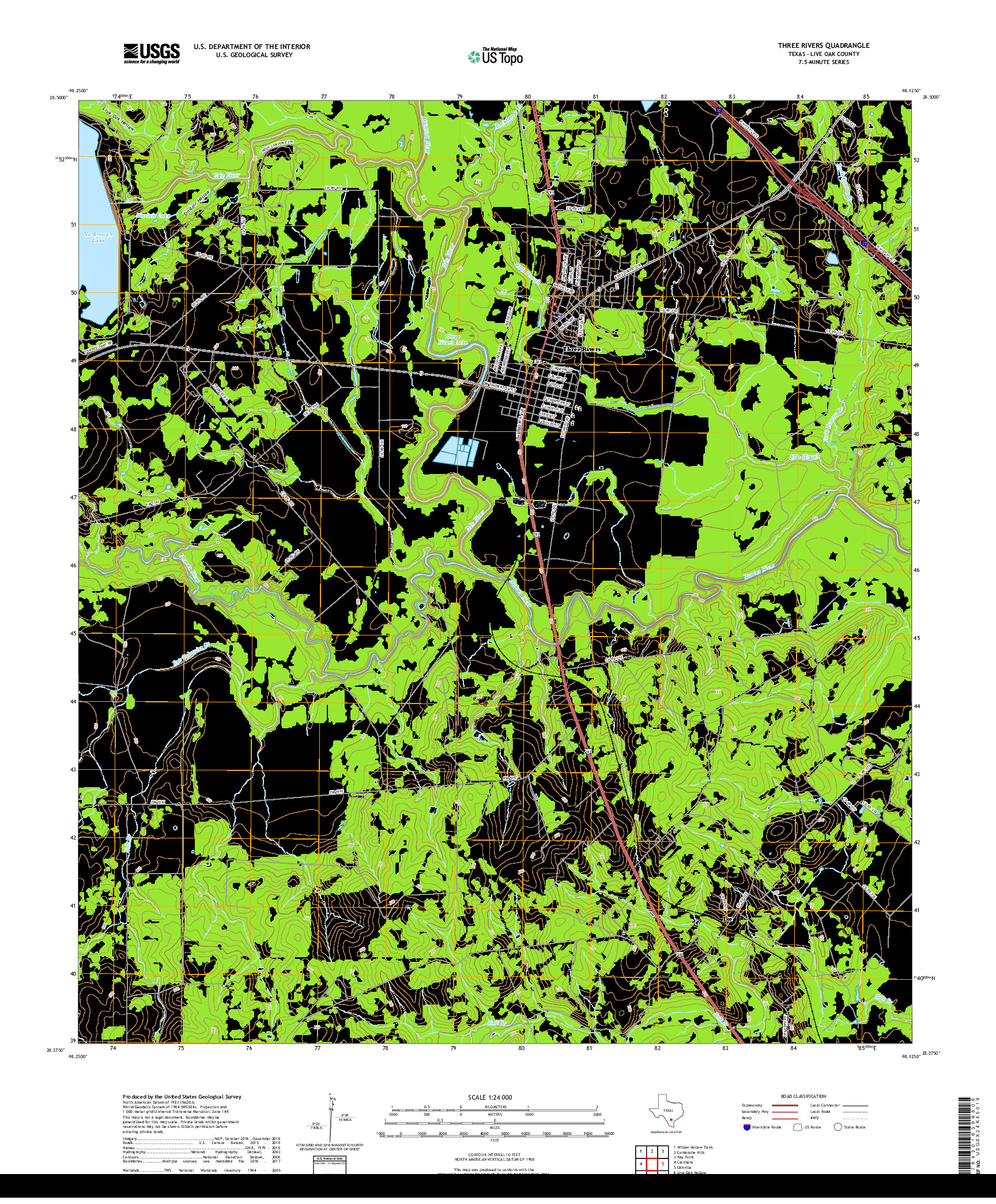 USGS US TOPO 7.5-MINUTE MAP FOR THREE RIVERS, TX 2019