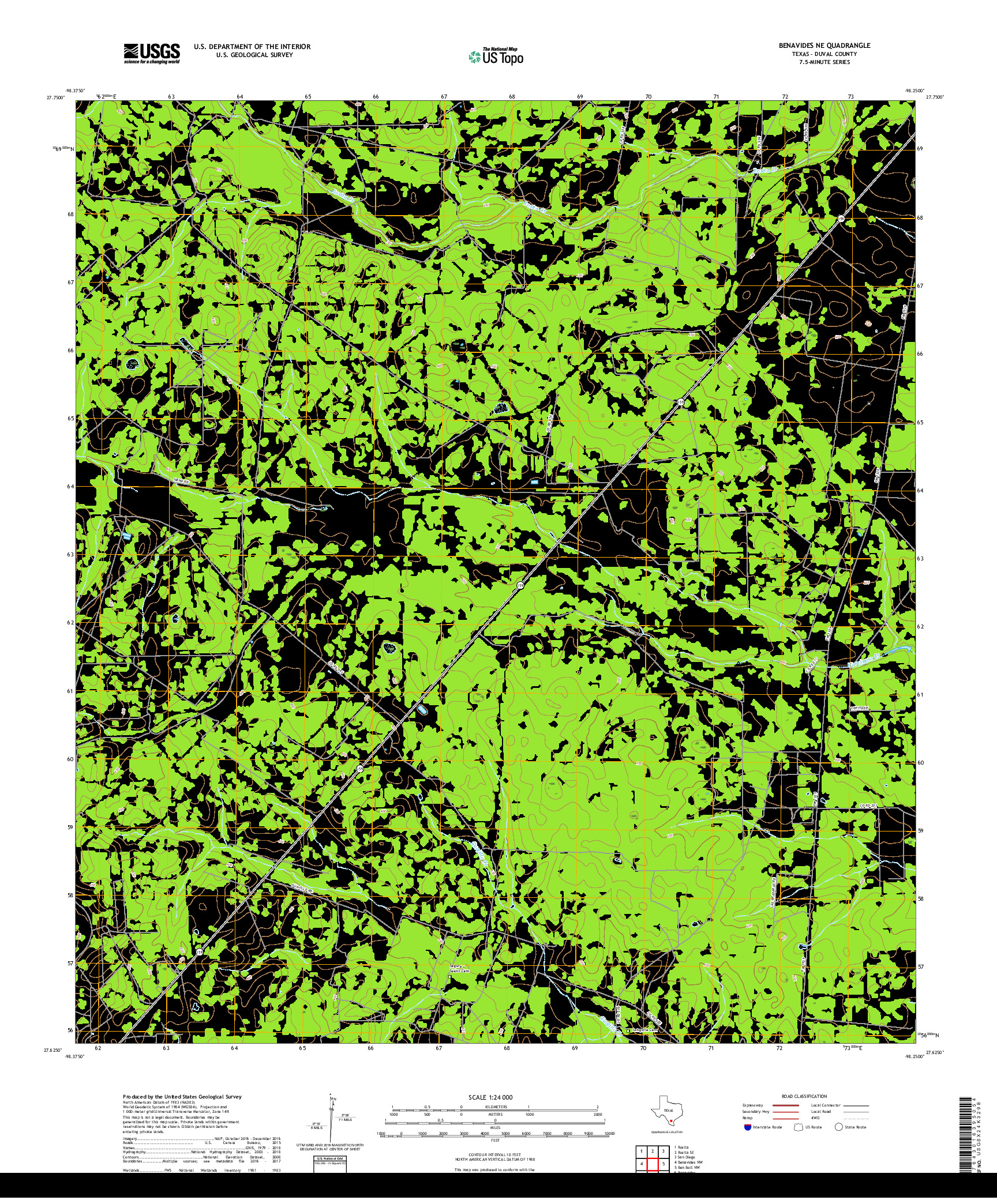 USGS US TOPO 7.5-MINUTE MAP FOR BENAVIDES NE, TX 2019