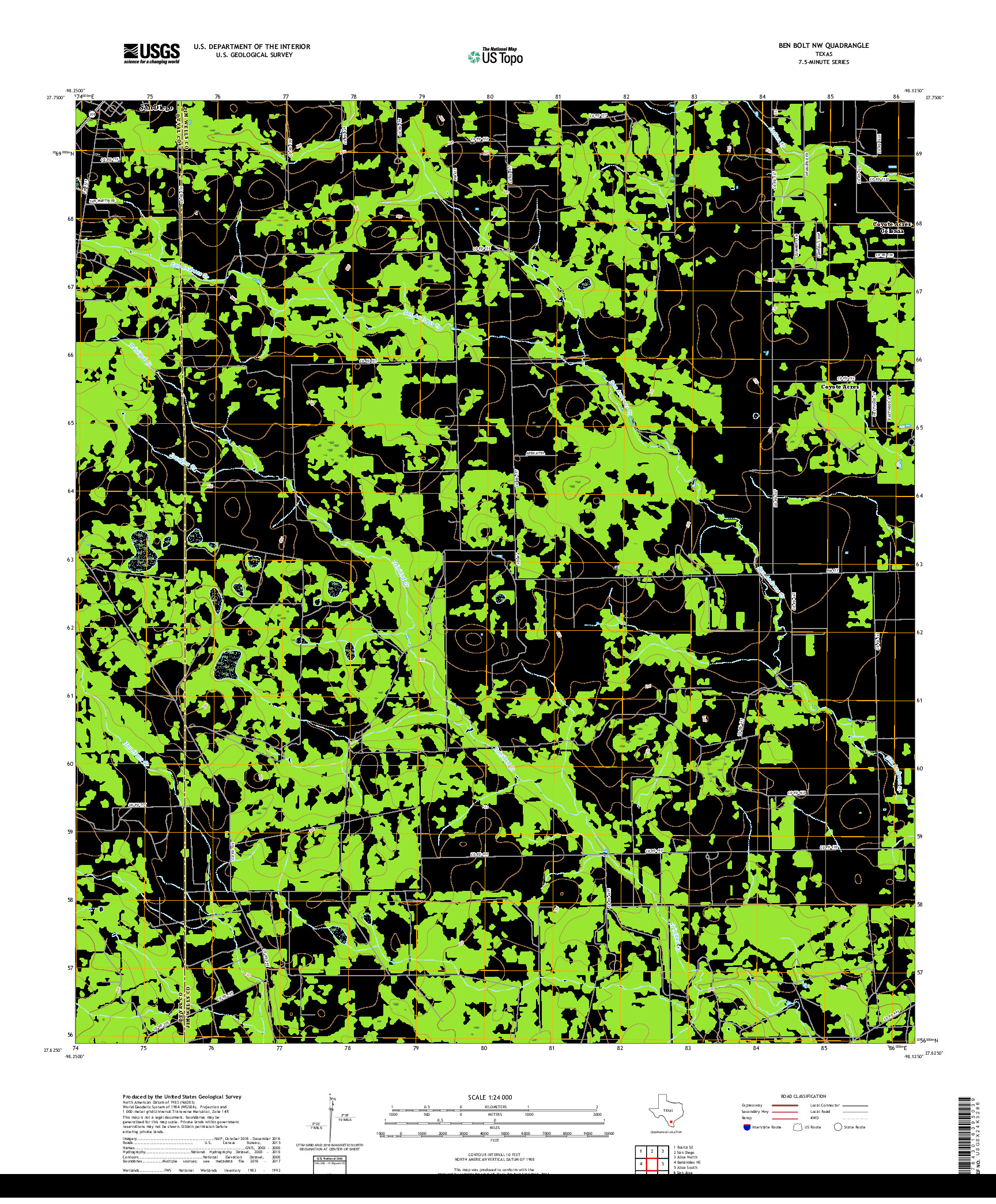 USGS US TOPO 7.5-MINUTE MAP FOR BEN BOLT NW, TX 2019