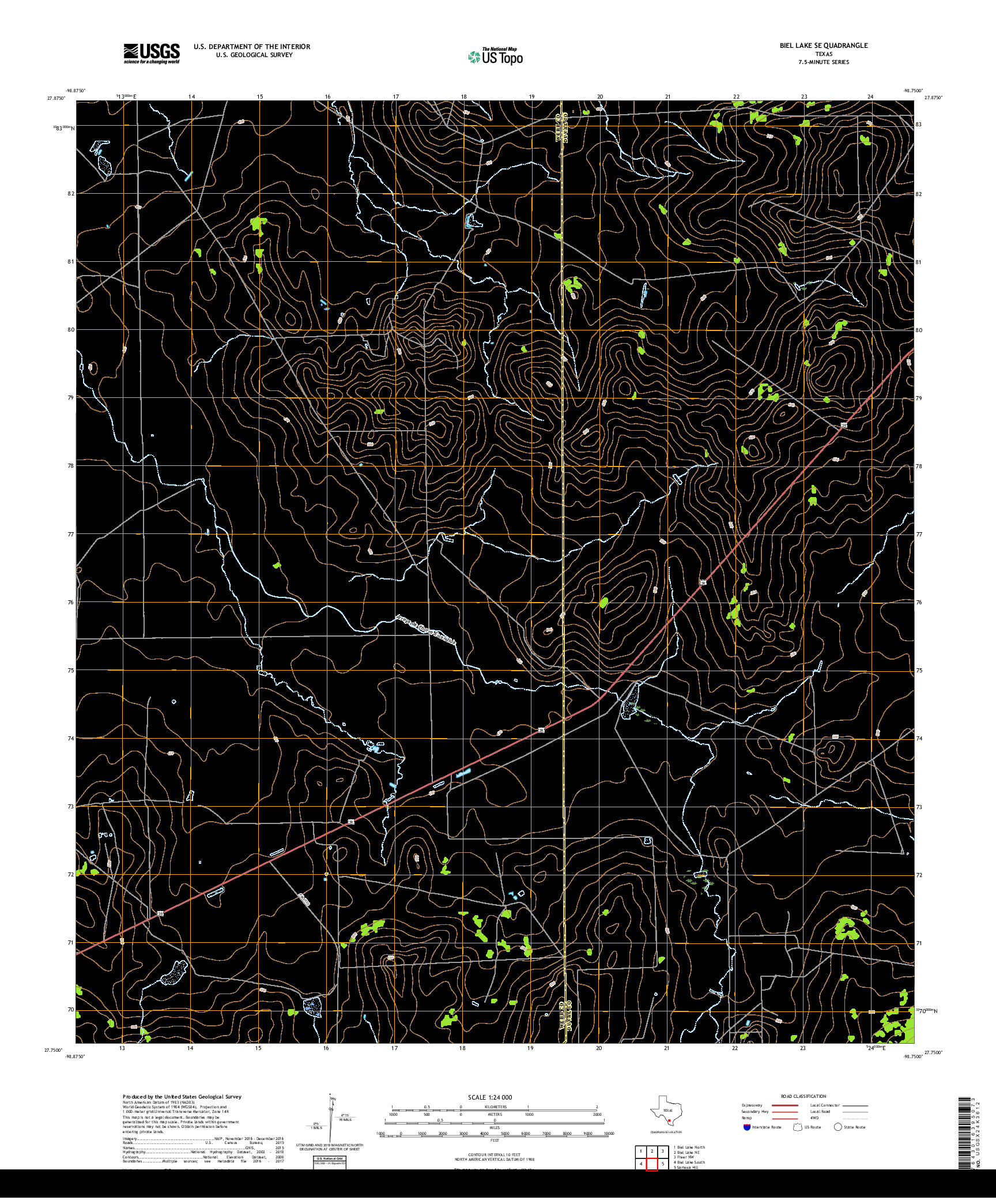USGS US TOPO 7.5-MINUTE MAP FOR BIEL LAKE SE, TX 2019