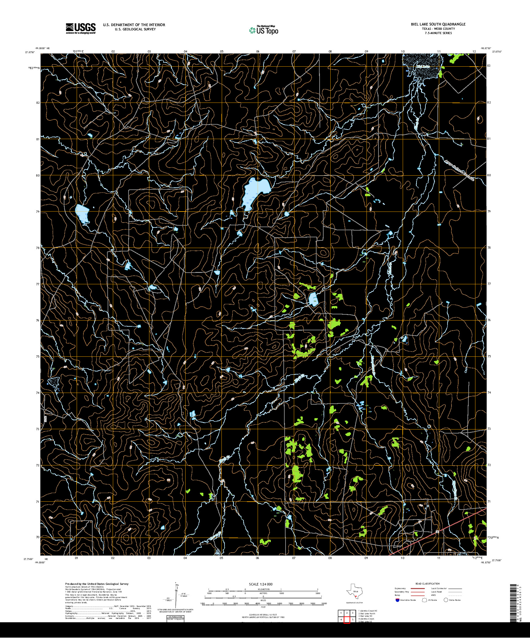 USGS US TOPO 7.5-MINUTE MAP FOR BIEL LAKE SOUTH, TX 2019