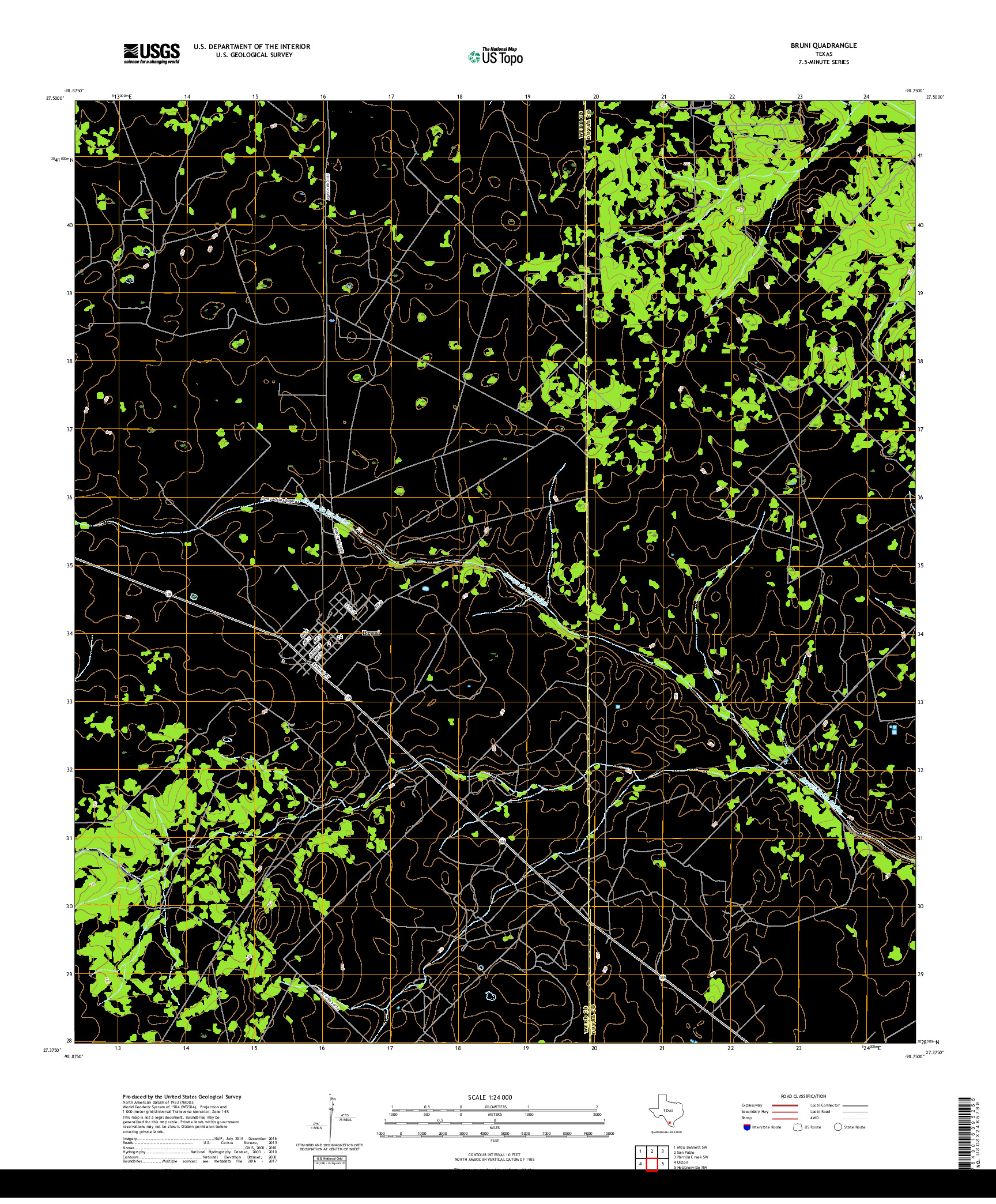 USGS US TOPO 7.5-MINUTE MAP FOR BRUNI, TX 2019