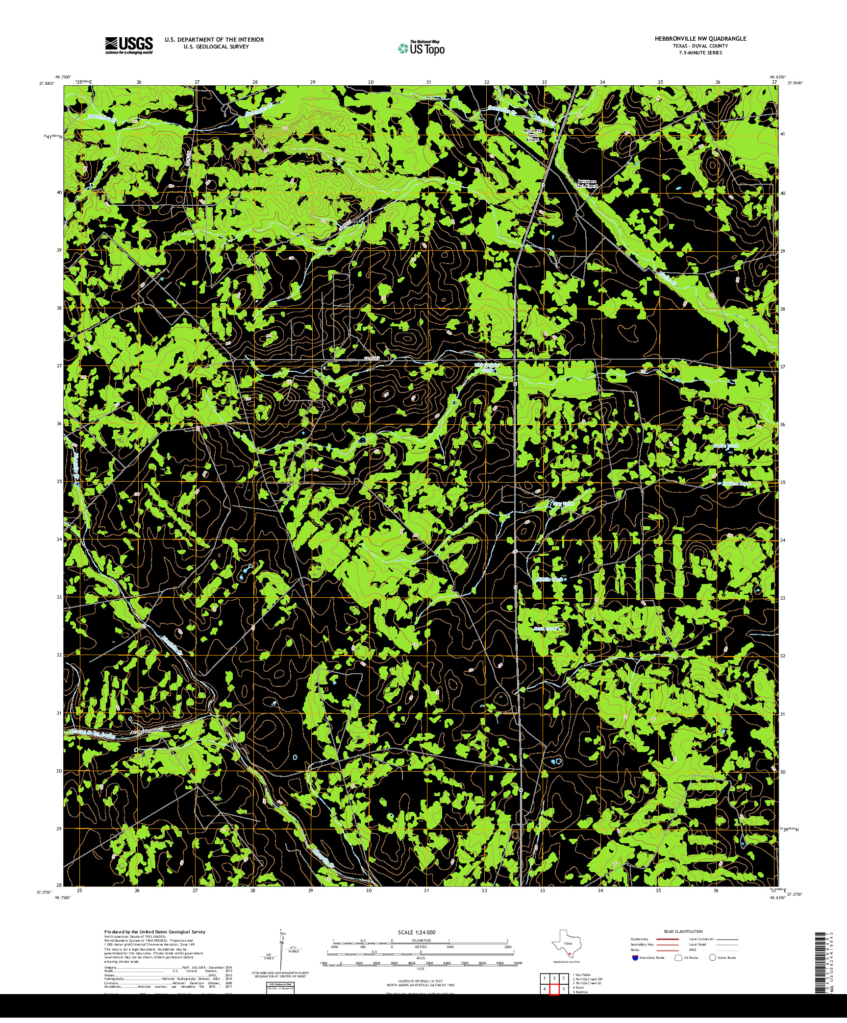 USGS US TOPO 7.5-MINUTE MAP FOR HEBBRONVILLE NW, TX 2019