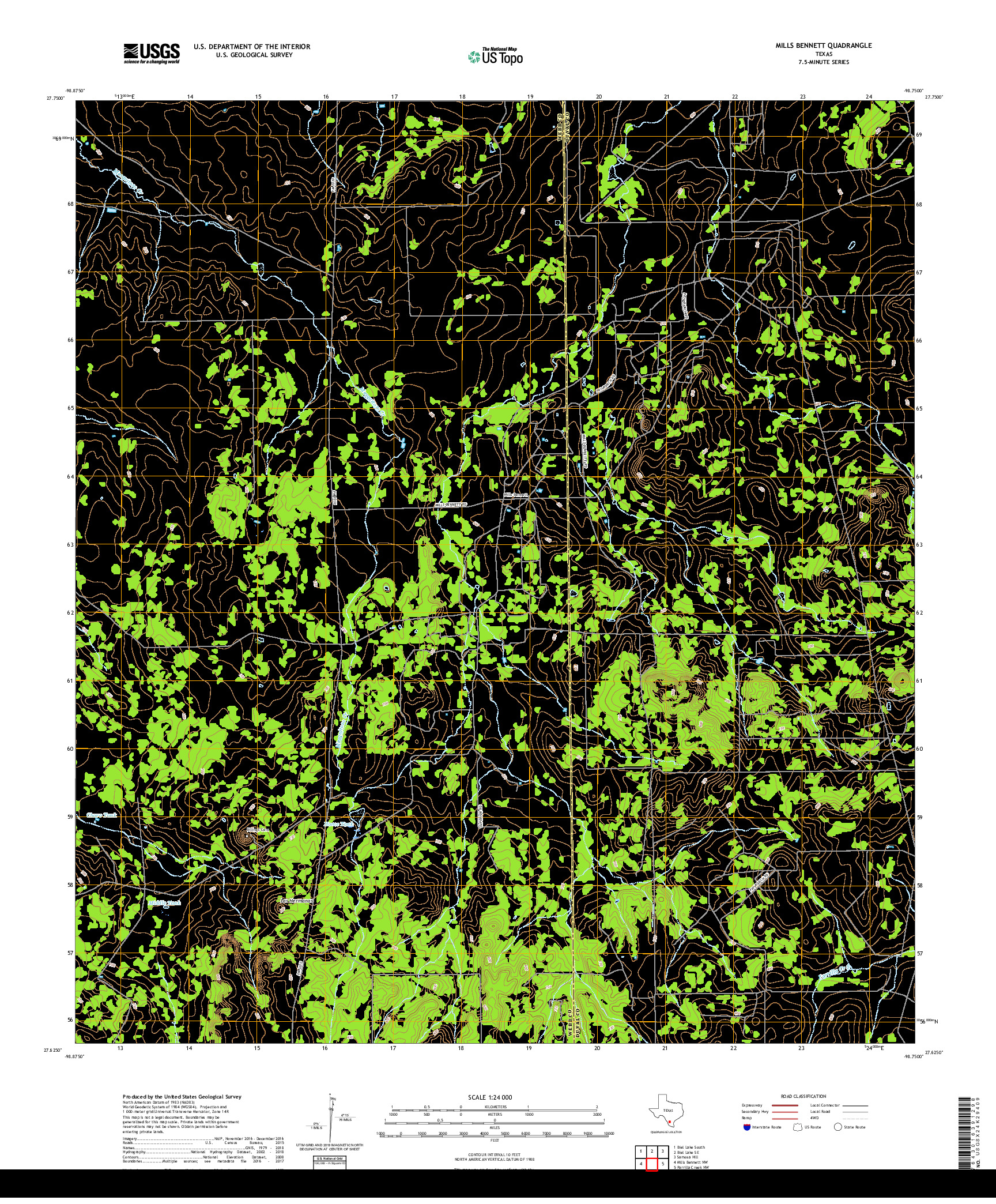 USGS US TOPO 7.5-MINUTE MAP FOR MILLS BENNETT, TX 2019