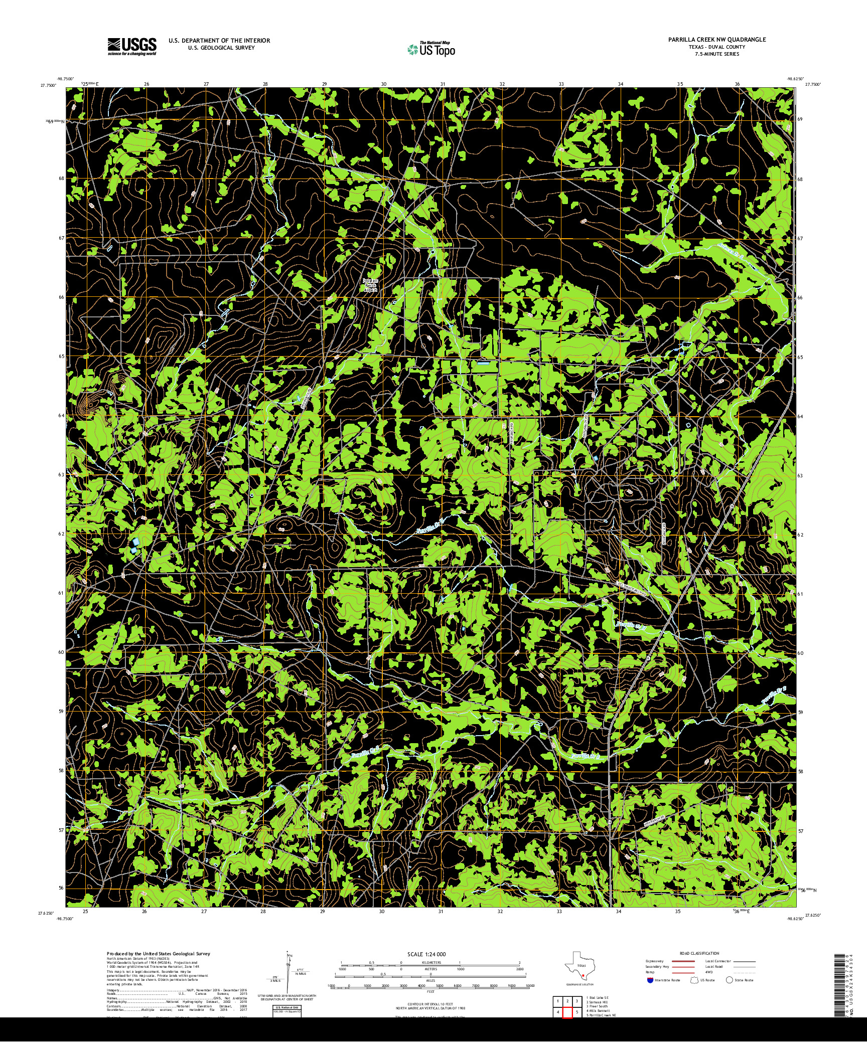 USGS US TOPO 7.5-MINUTE MAP FOR PARRILLA CREEK NW, TX 2019