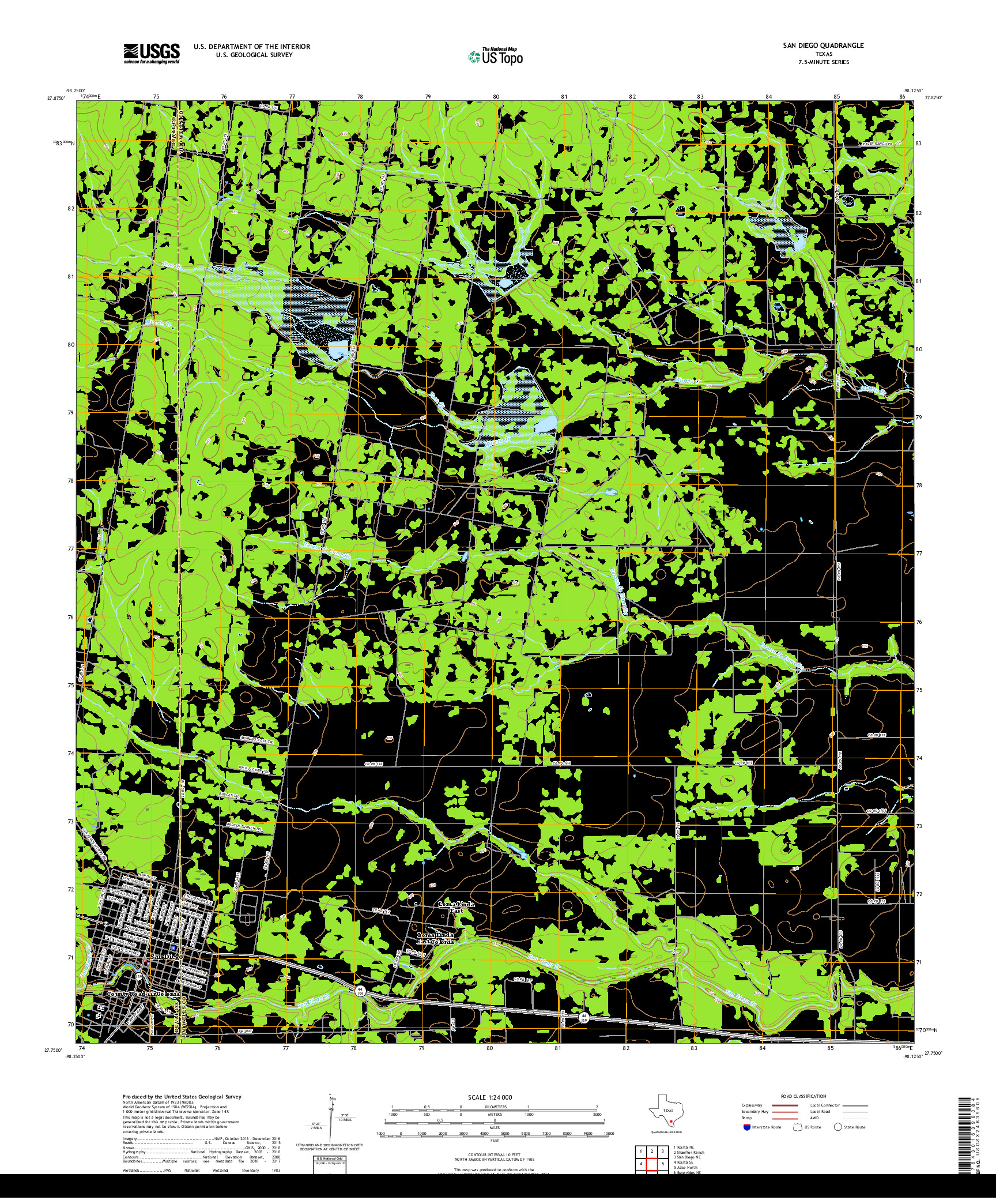 USGS US TOPO 7.5-MINUTE MAP FOR SAN DIEGO, TX 2019