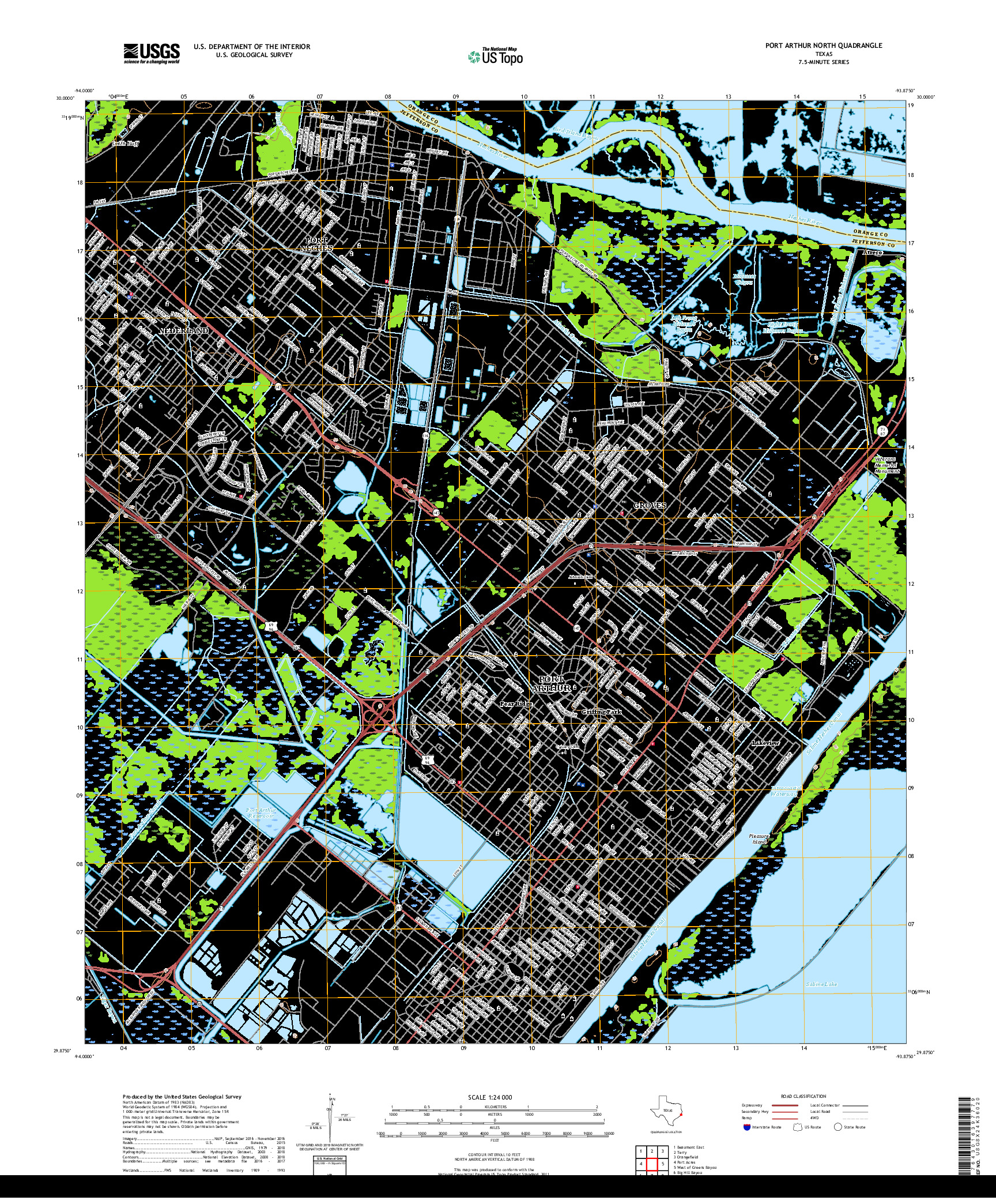 USGS US TOPO 7.5-MINUTE MAP FOR PORT ARTHUR NORTH, TX 2019